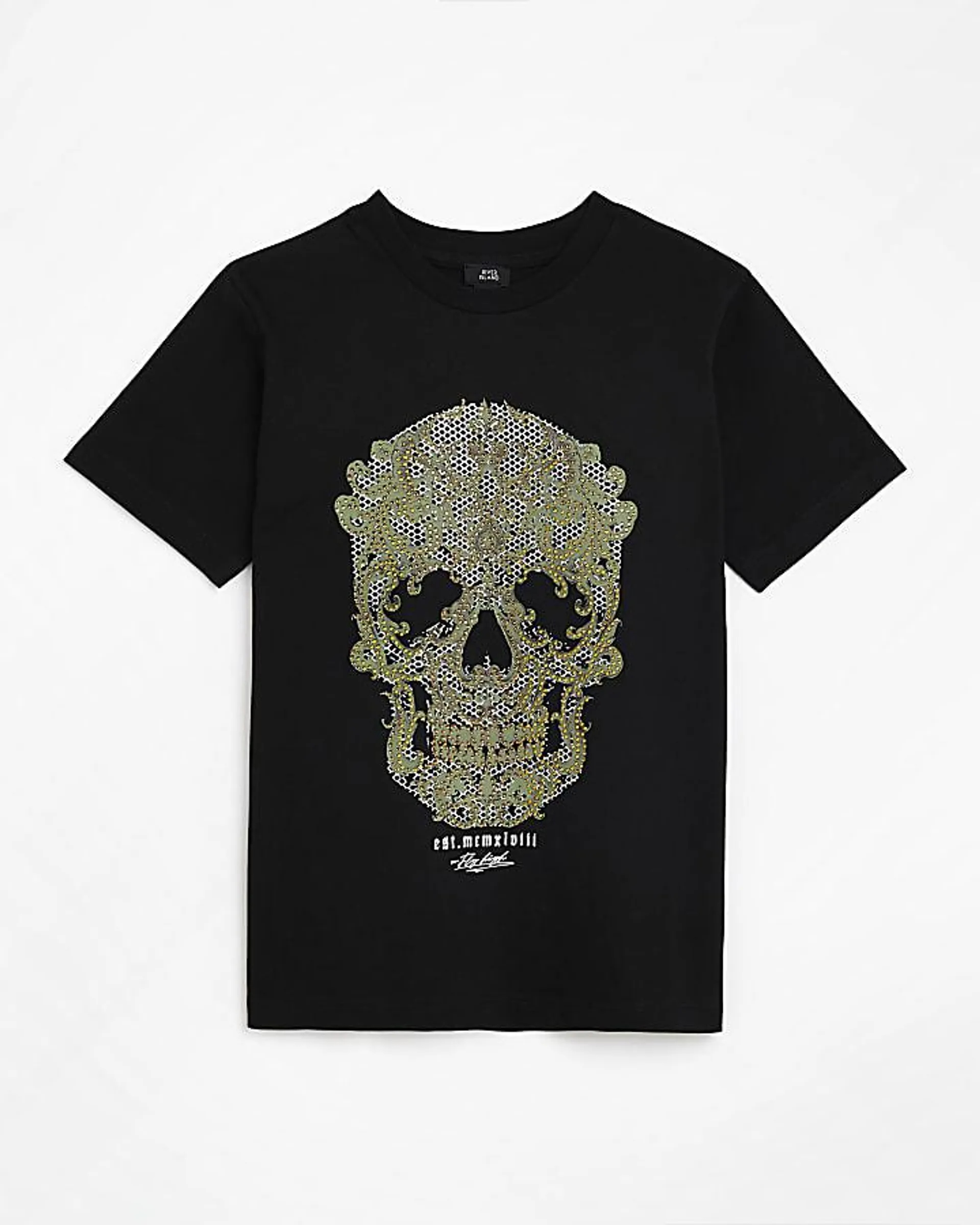 bOYS Black Skull Embellished T-shirt