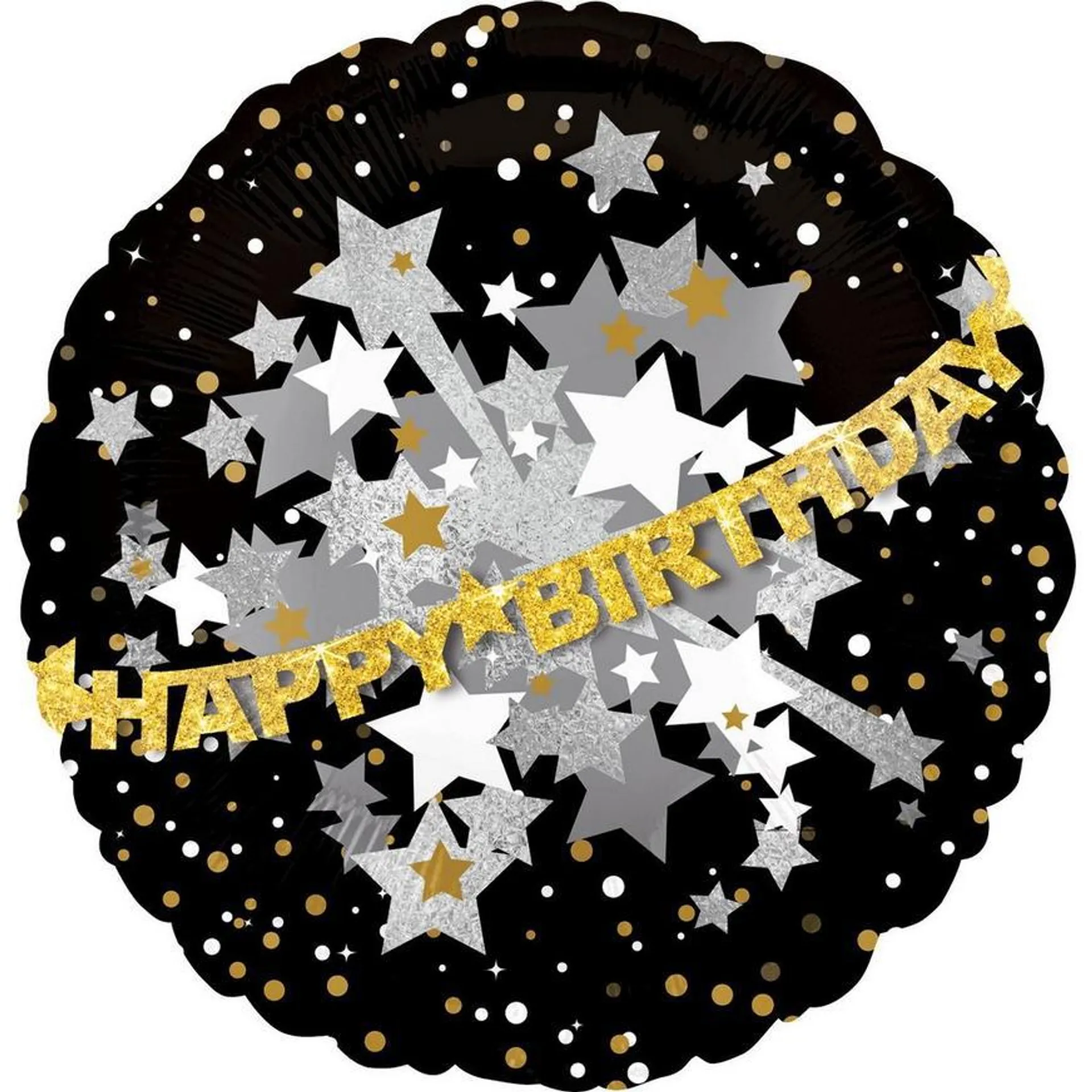 Happy Birthday Balloon - Prismatic Black, Gold & Silver, 32in