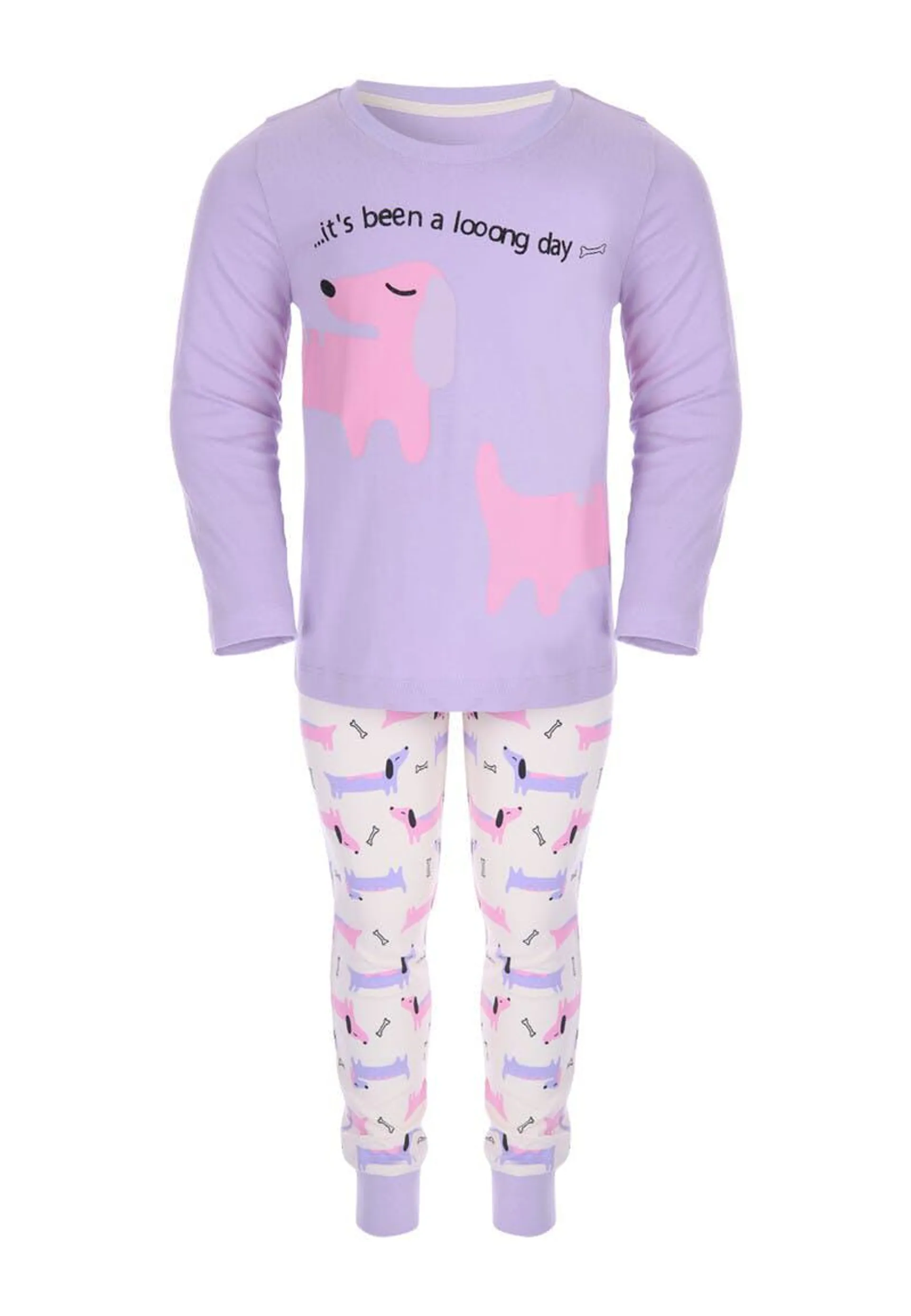 Younger Girls Purple Dog Pyjama Set