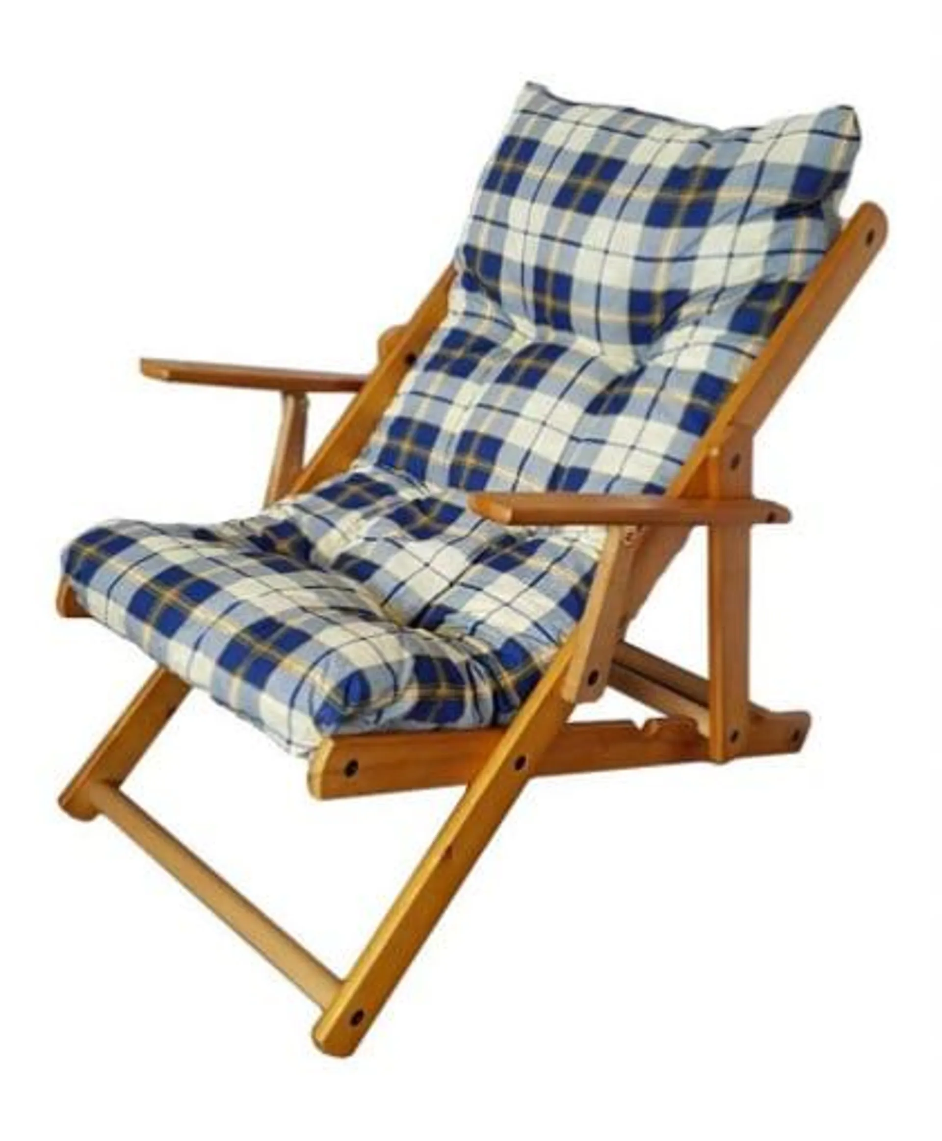 POLTRONA RELAX COMODONA BLU SCOZZESE IN LEGNO 3 POSIZIONI