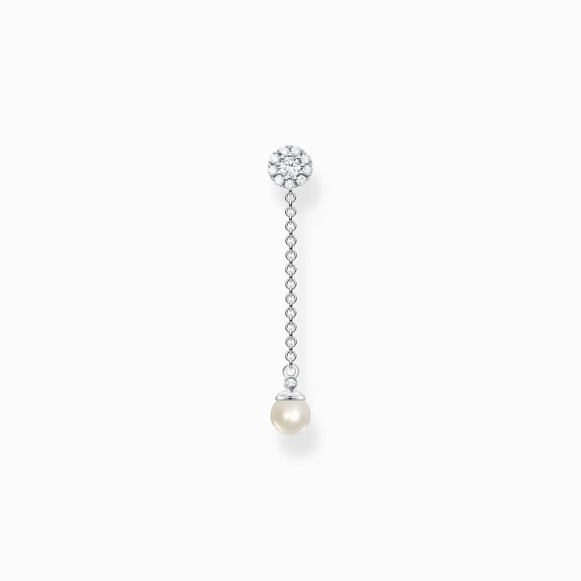 Single ear stud with pearls pendant long silver