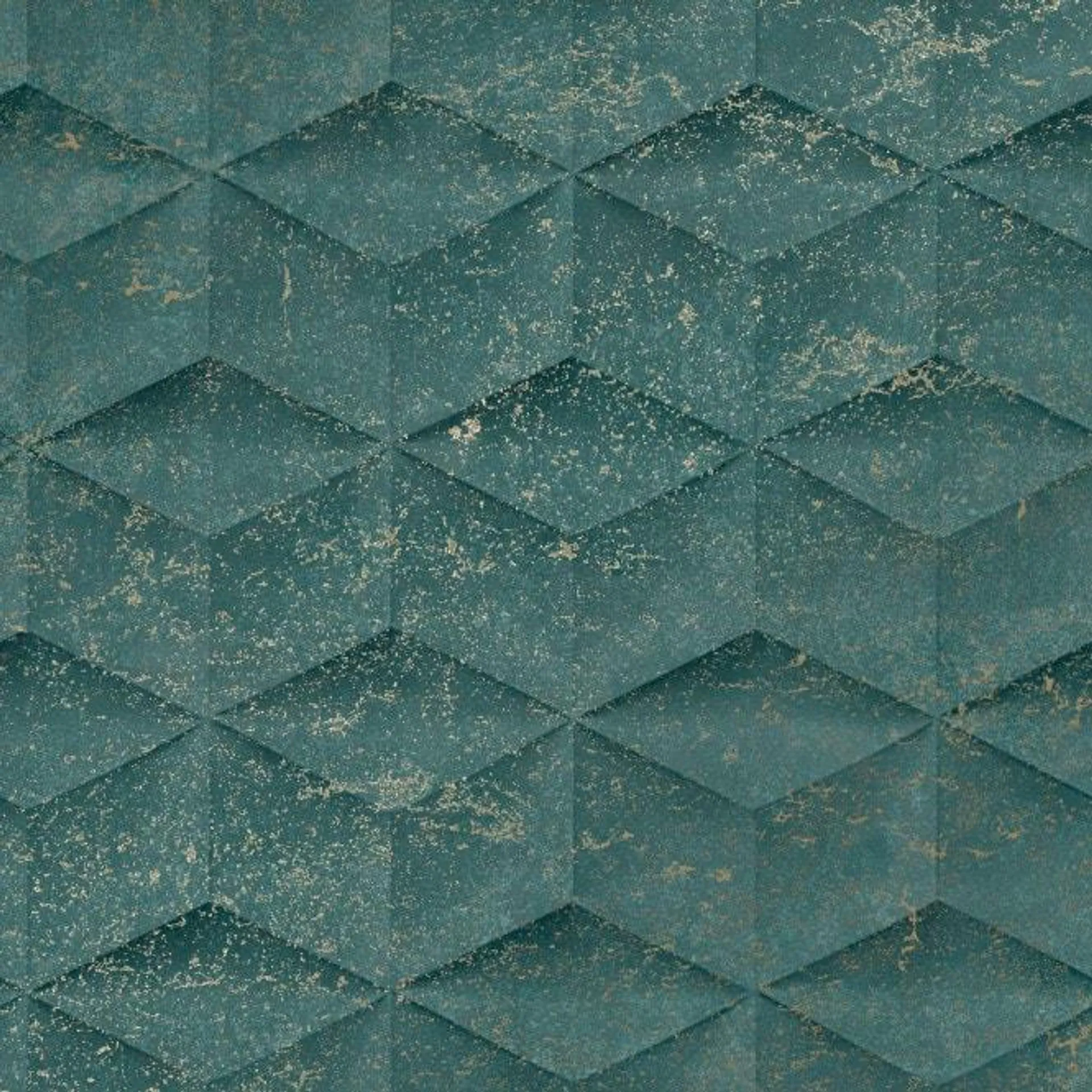 Architectural Concrete wallpaper in emerald & gold