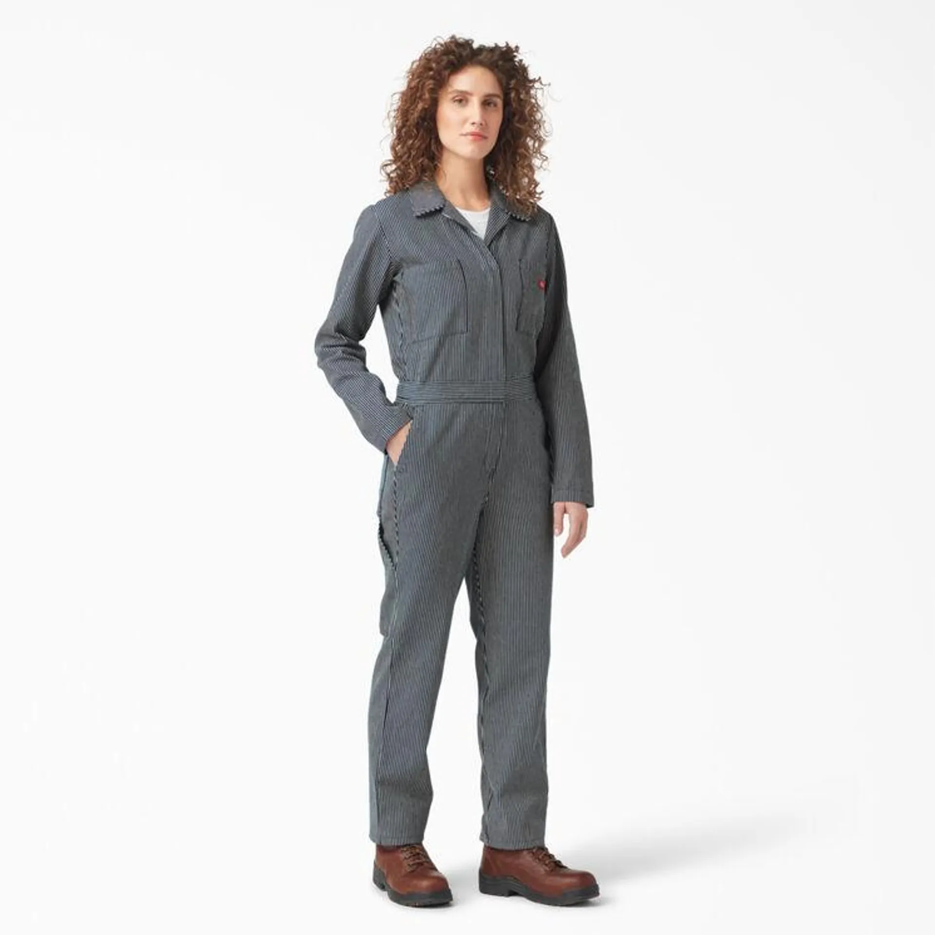 Women's Long Sleeve Hickory Stripe Coveralls, Rinsed Hickory Stripe