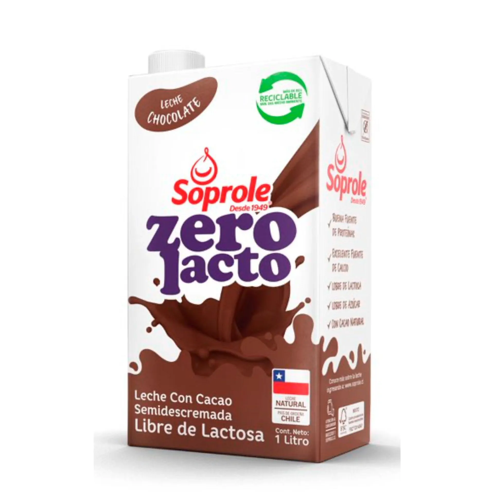 Leche semidescremada sin lactosa chocolate 1 L