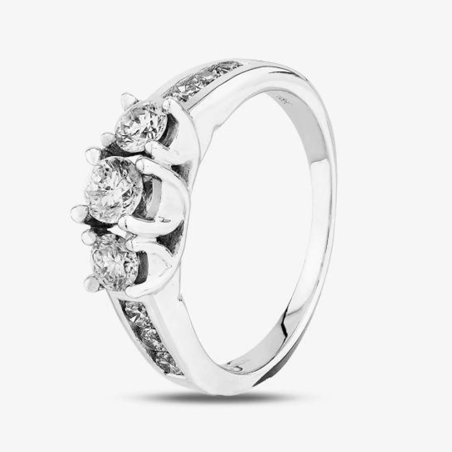 18ct White Gold 1.00ct Diamond Shouldered Trilogy Ring THR4901