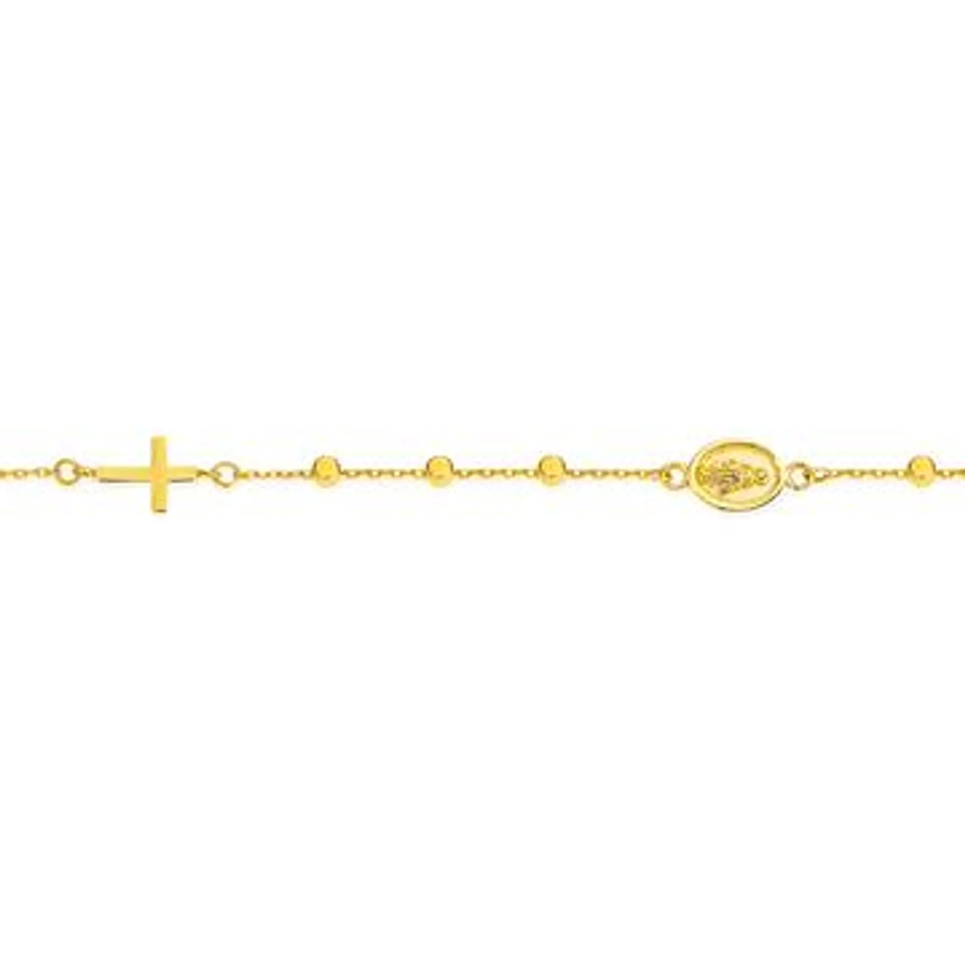 9ct Gold 19cm Beaded Cross & Medal Cable Bracelet