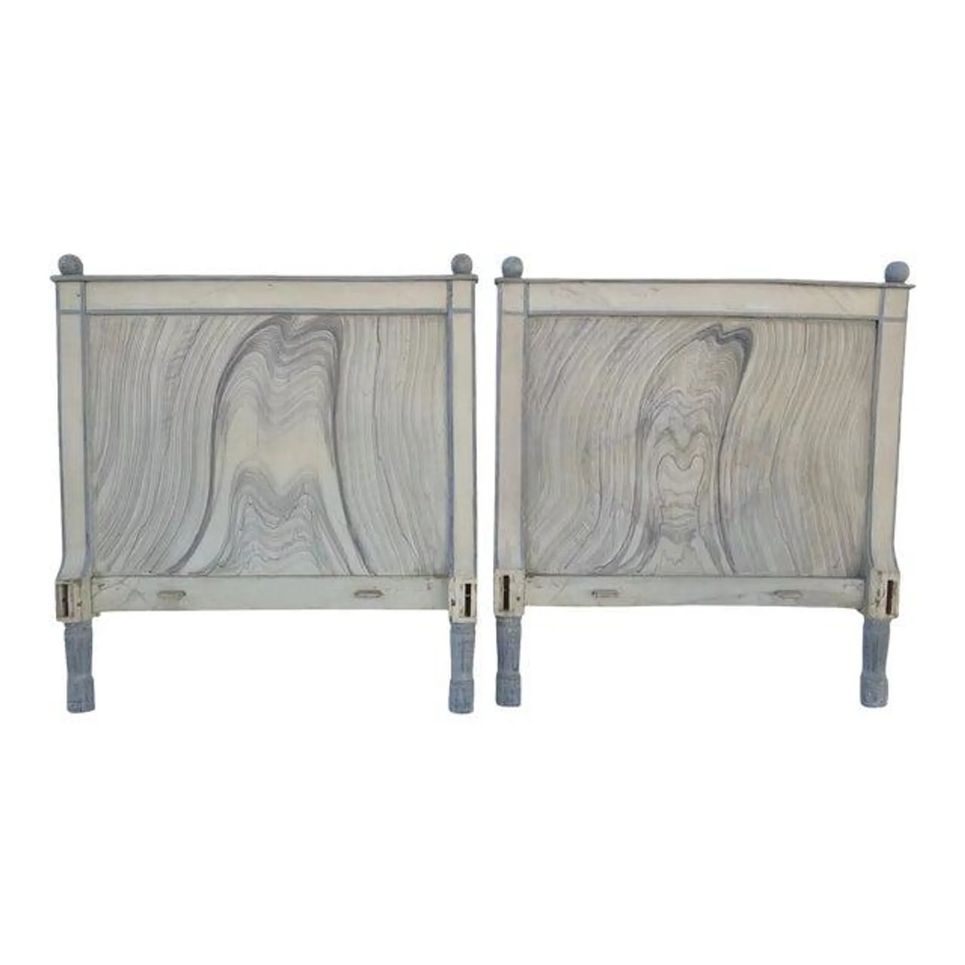 Early 19th Century Pine Twin Beds Headboards Hand-Painted Faux Finish Dowel Construction