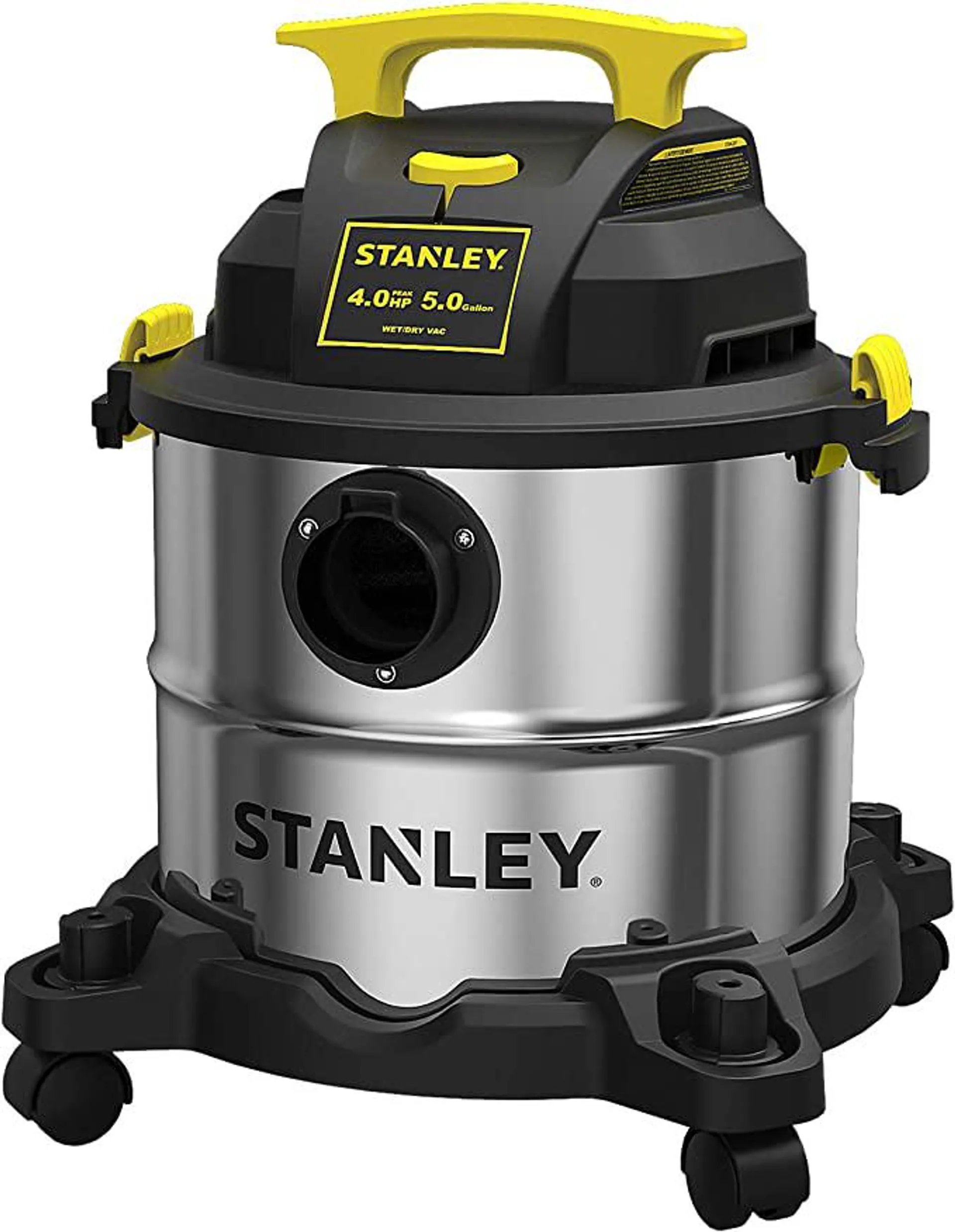 Stanley SL18115 Wet/Dry Vacuum, 5 Gallon, 4 Horsepower, Stainless Steel Tank, 4.0 HP, 50" Sealed Pressure, Silver+Yellow