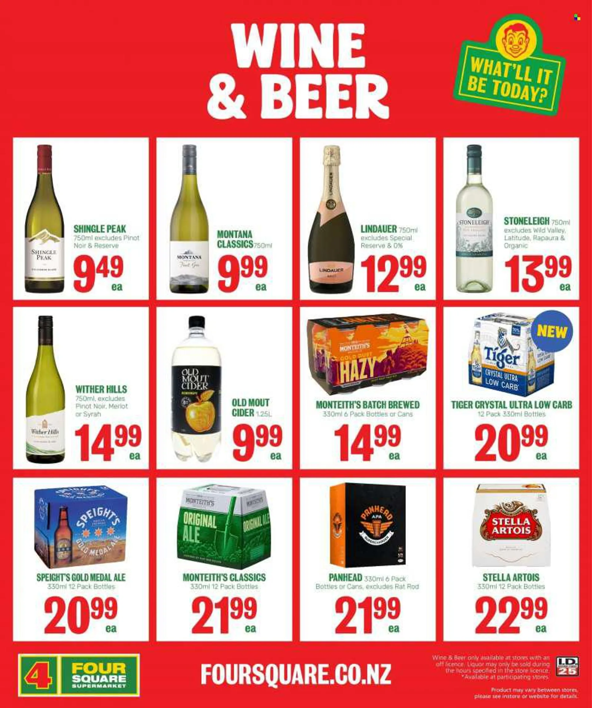 Four Square mailer - 13.06.2022 - 26.06.2022 - Sales products - red wine, sparkling wine, wine, Merlot, Pinot Noir, Lindauer, Wither Hills, Syrah, cider, beer, Hills, Stella Artois. Page 7.