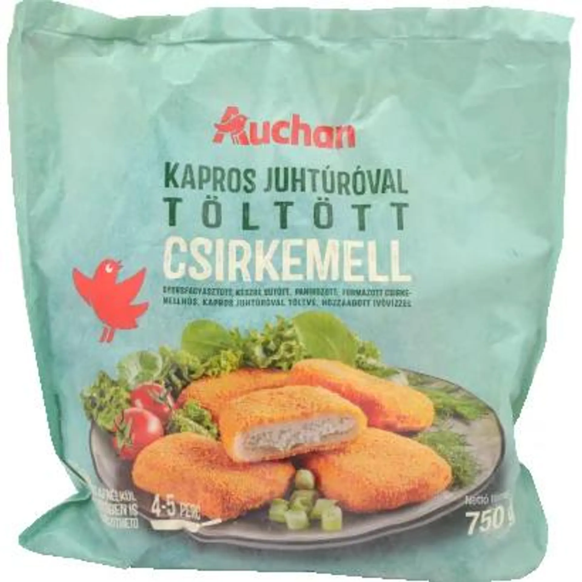 Auchan Kedvenk Kapros-juhtúrós rántott csirkemell gyorsfagyasztott 750 g