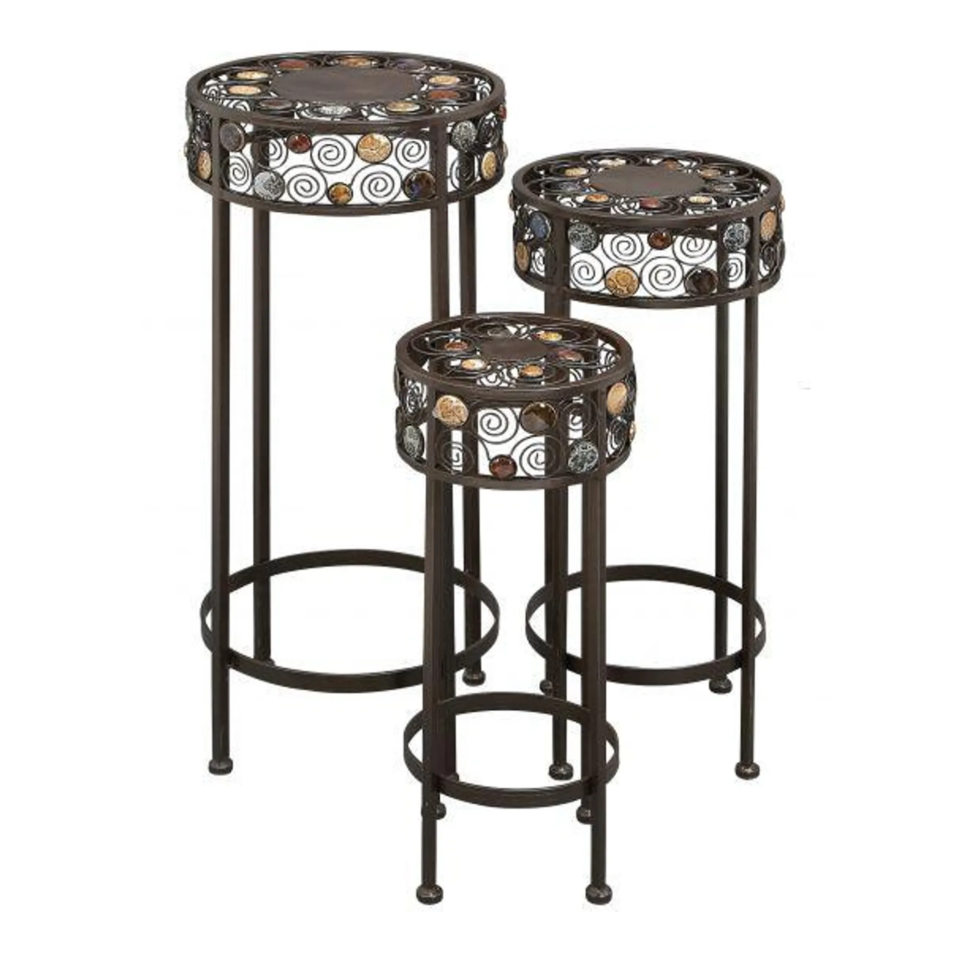 Set of 3 Black Metal Traditional Plantstand