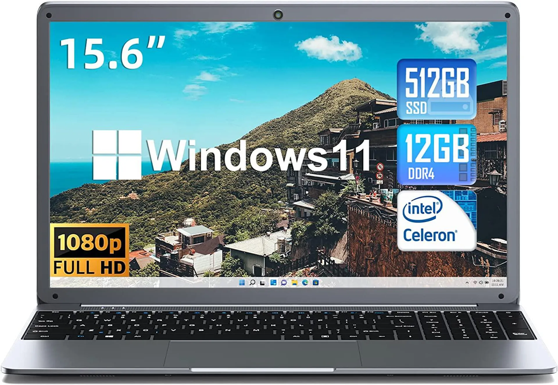 SGIN Laptop 12GB RAM 512GB SSD, 15.6 Inch Windows 11 Laptops with Intel Celeron N5095 Quad-Core Processor(up to 2.9 GHz), Full HD 1080P Screen, Mini HDMI, 2.4/5.0G WiFi, Webcam, Bluetooth 4.2, Grey
