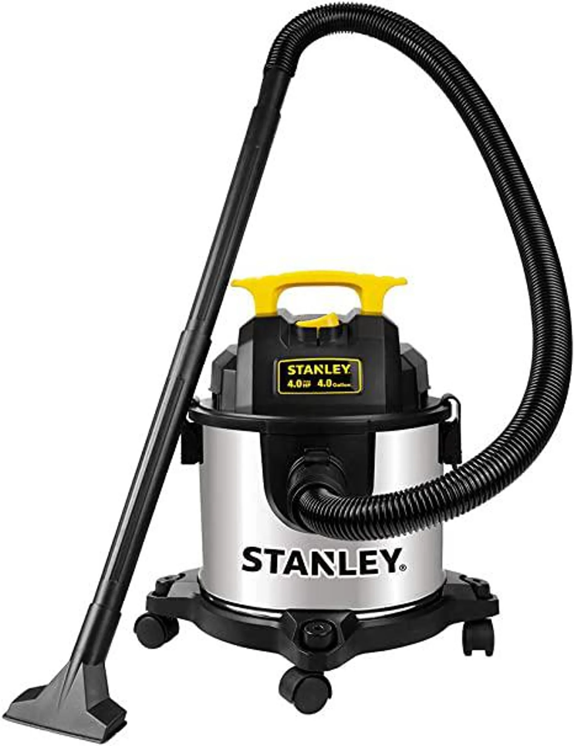 Stanley 4 Gallon Wet Dry Vacuum, 4 Peak HP Stainless Steel 3 in 1 Shop Vacuum Blower with Powerful Suction, for Job Site, Garage, Basement, Model: SL18301-4B