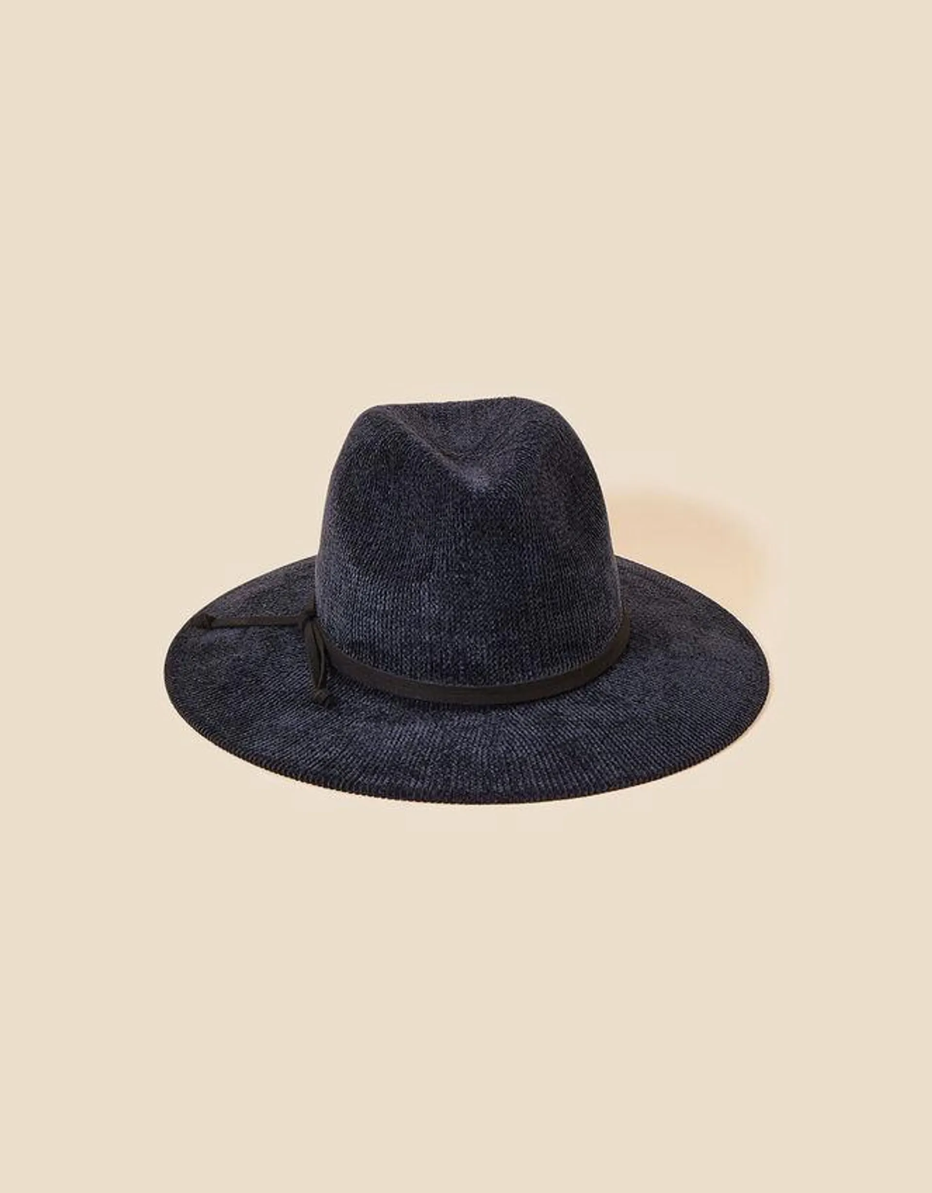 Chenille Packable Fedora Hat Blue