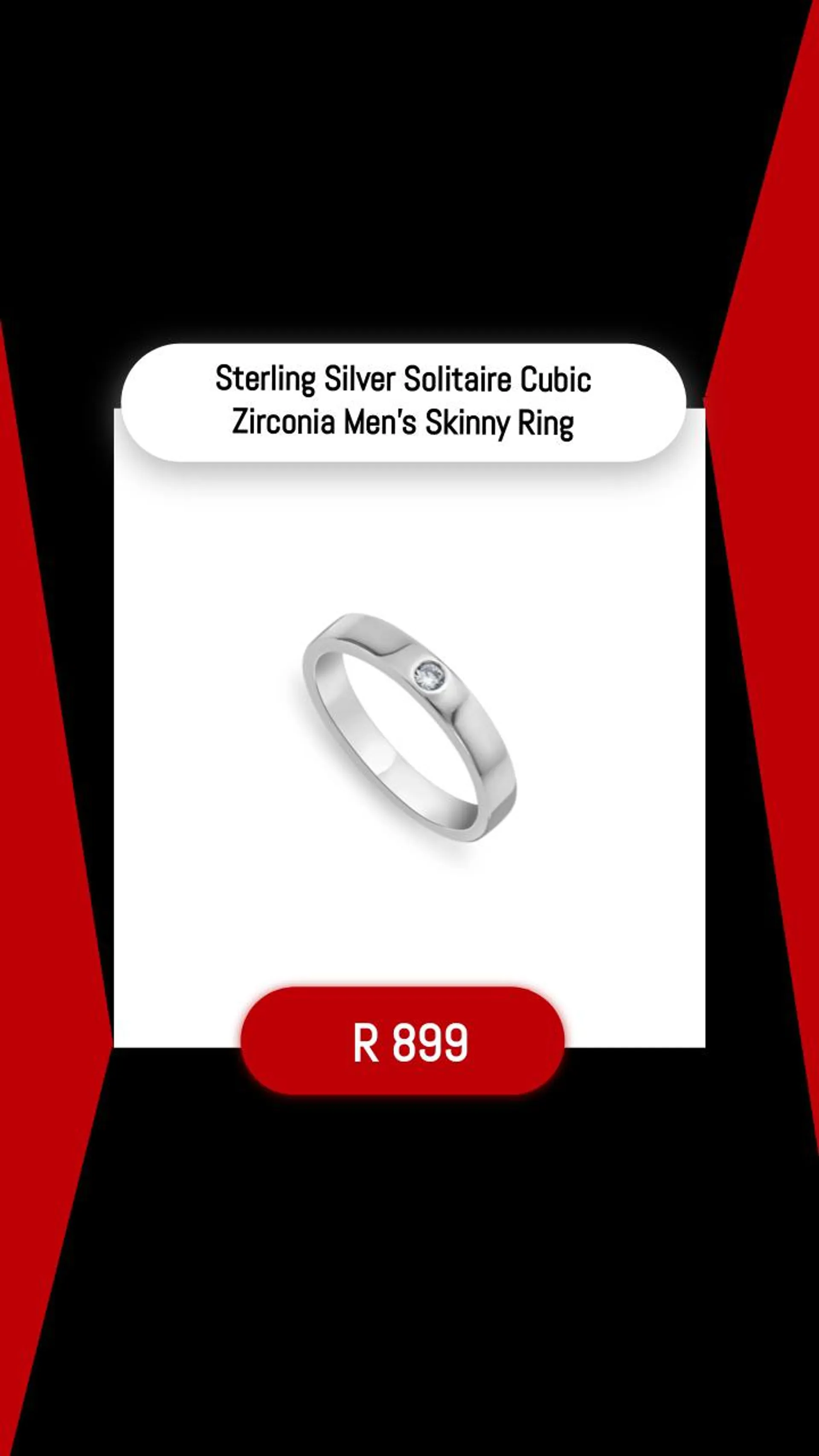 Sterling Silver Solitaire Cubic Zirconia Mens Skinny Ring