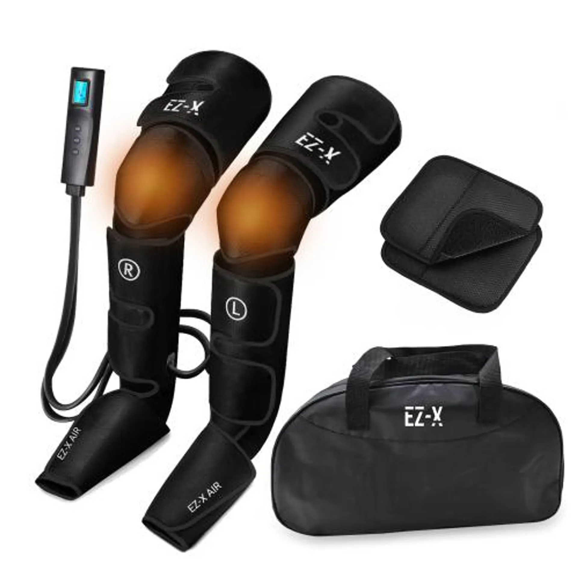 EZ-X Premium Air Compression Leg Massager with Knee Heat for Circulation,Relaxation,Recovery & Pain Relief-Calf, Thigh&Foot Massage-Adjustable Size to Fit All [With Carrying Case]