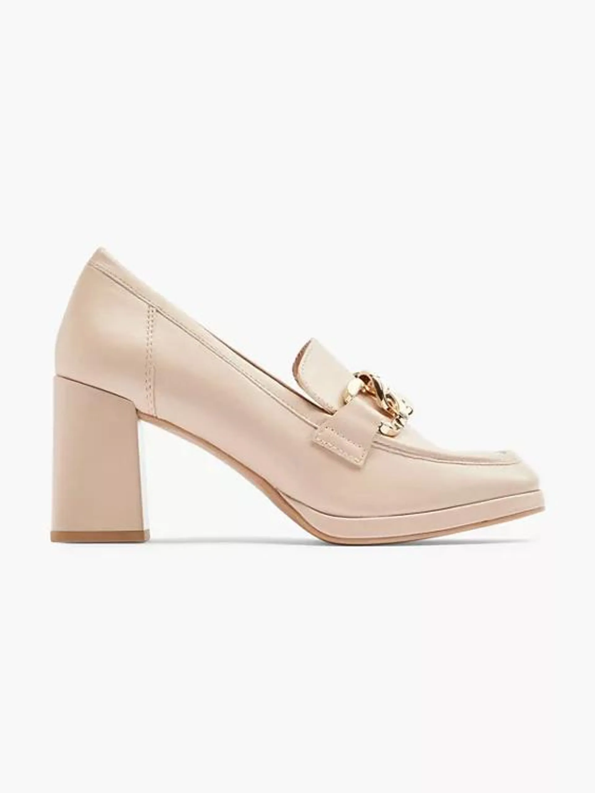 Nude Heeled Loafer with Chain Detail