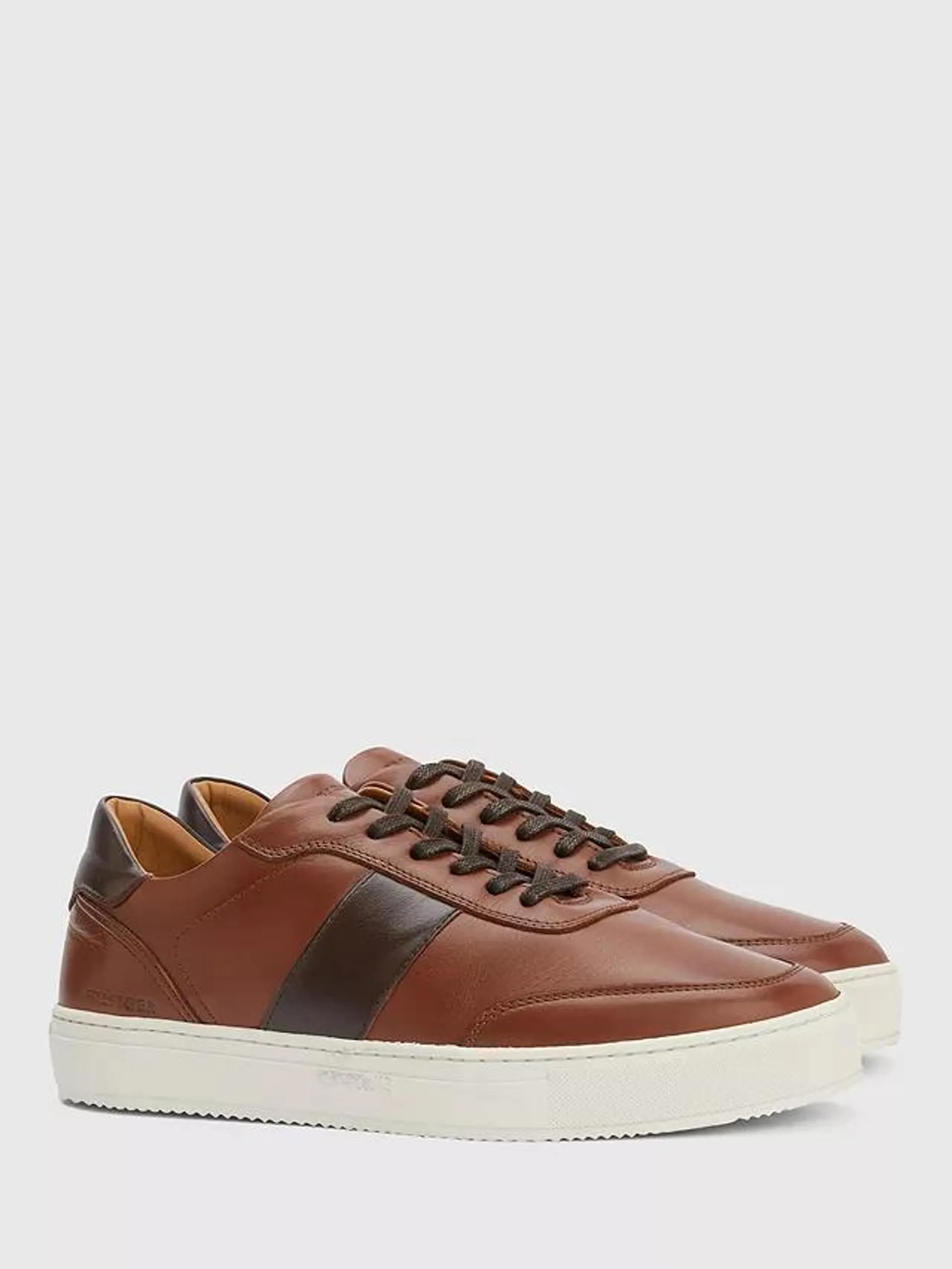 Tommy Hilfiger Premium Leather Cupsole Trainers, Winter Cognac