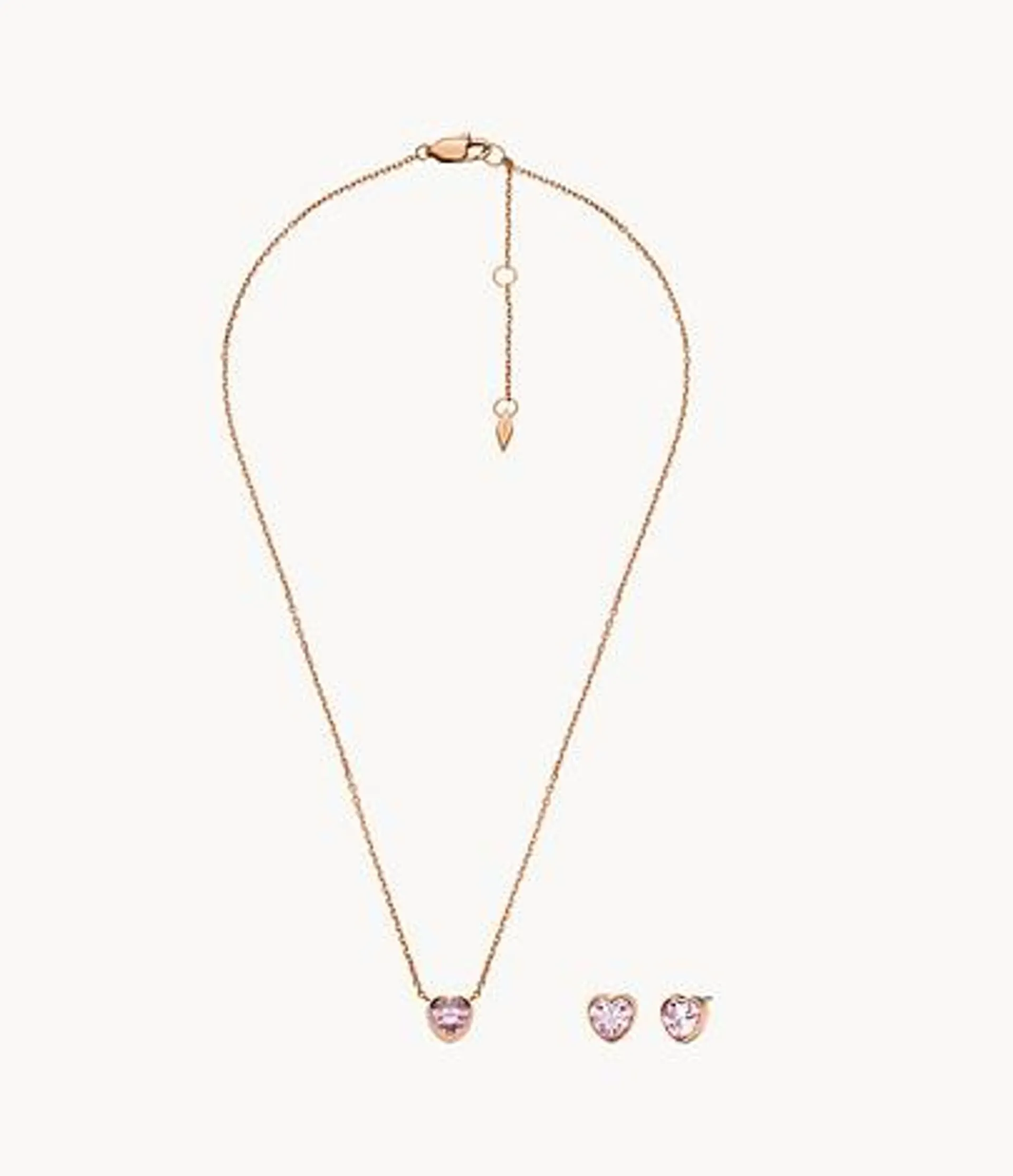 Conjunto de regalo con collar y pendientes de corazón de acero inoxidable en tono oro rosa