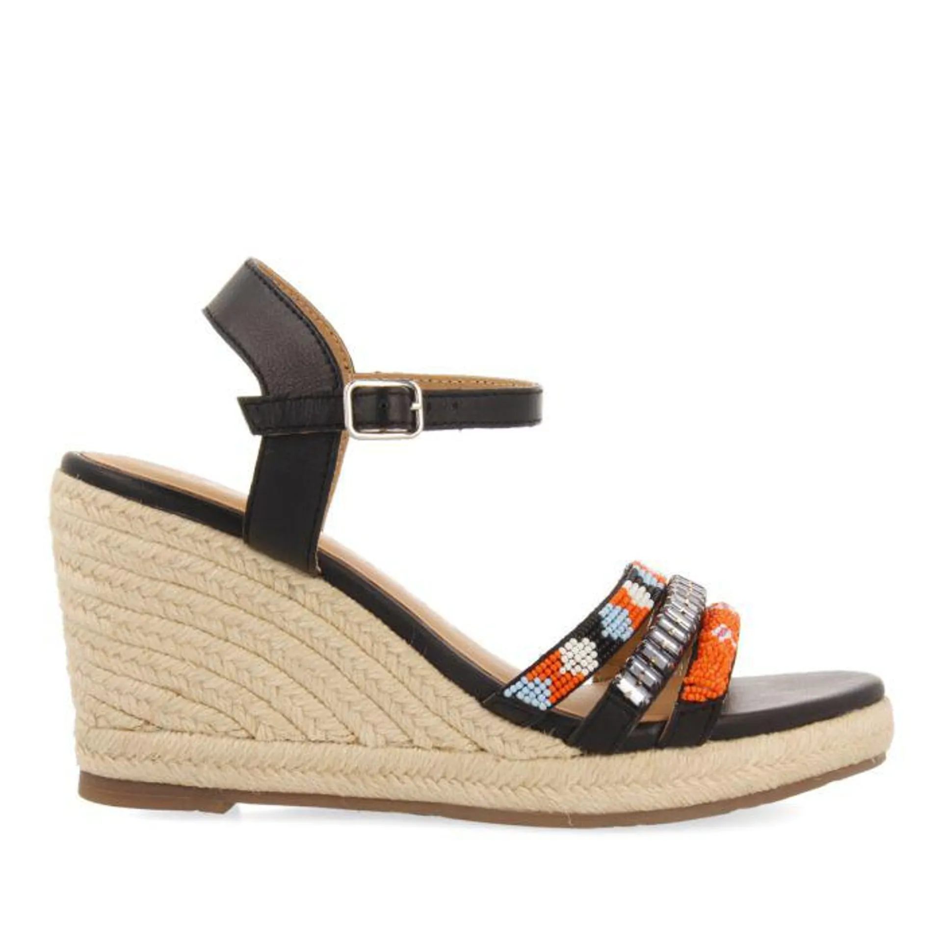 Bacoor women's multicoloured sandals with decorative tassels and jute wedges