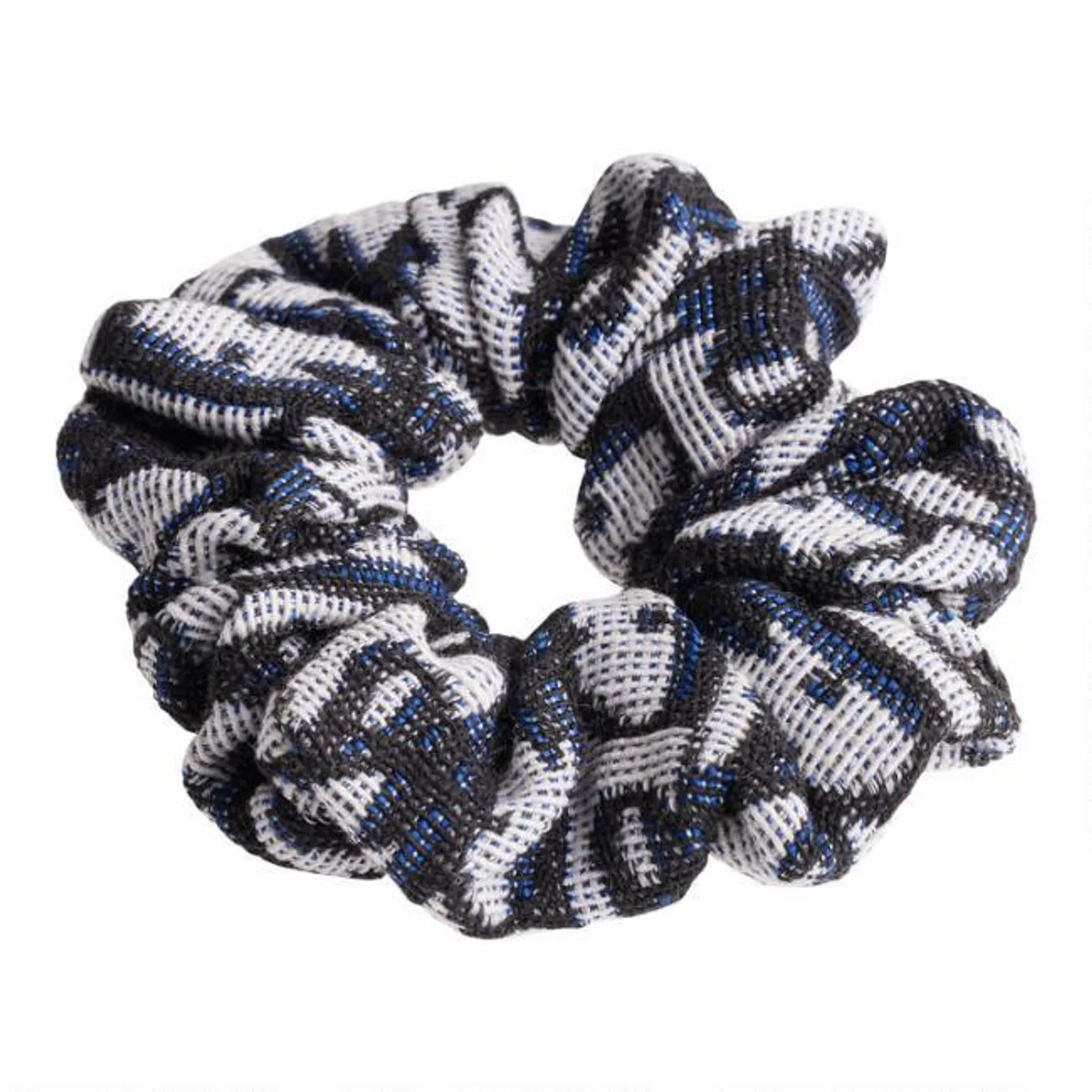 Navy Blue And White Abstract Jacquard Scrunchie