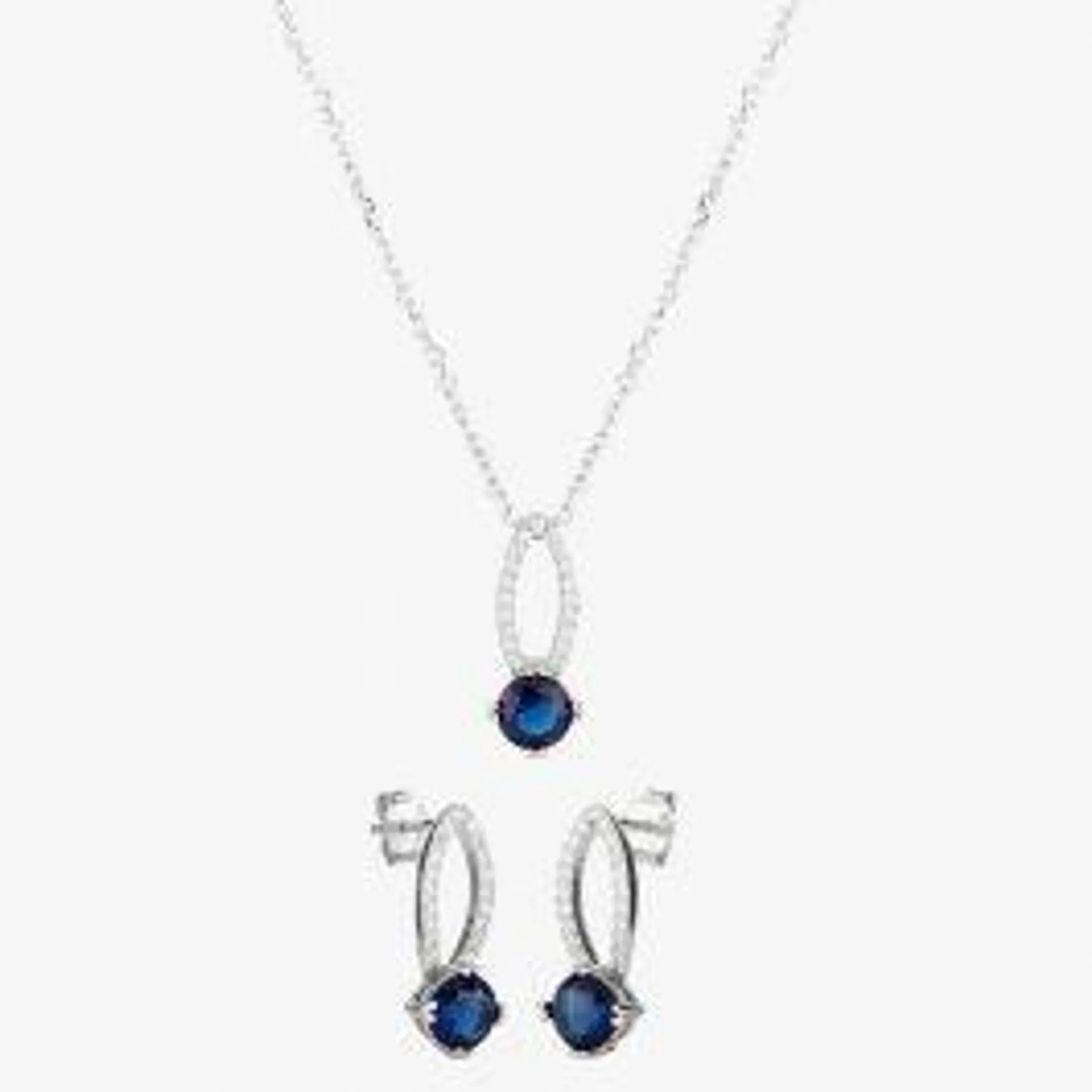 Silver Blue Cubic Zirconia Open Pendant and Earring Set SET8296