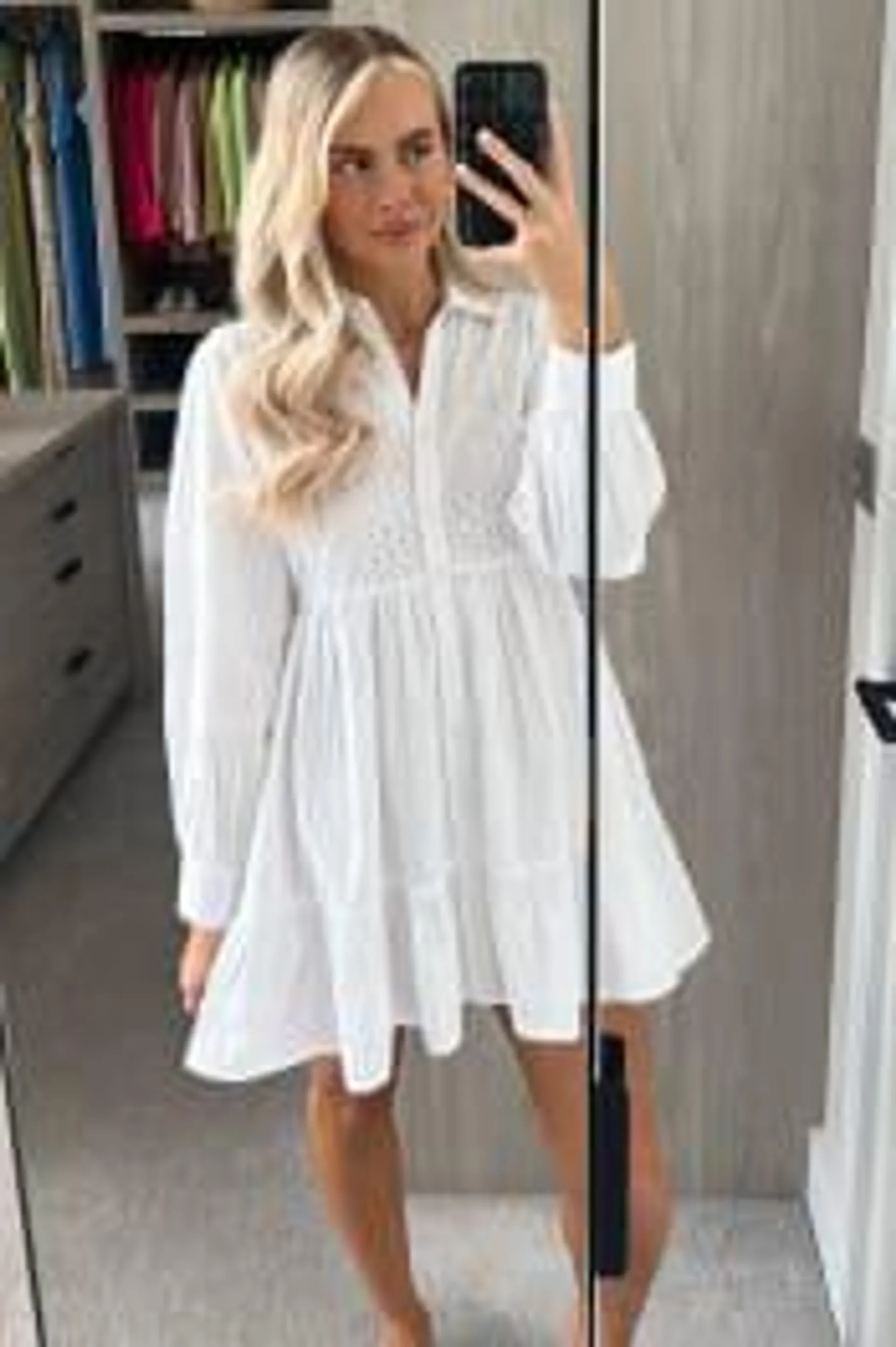 perrie sian white broderie tiered shirt dress