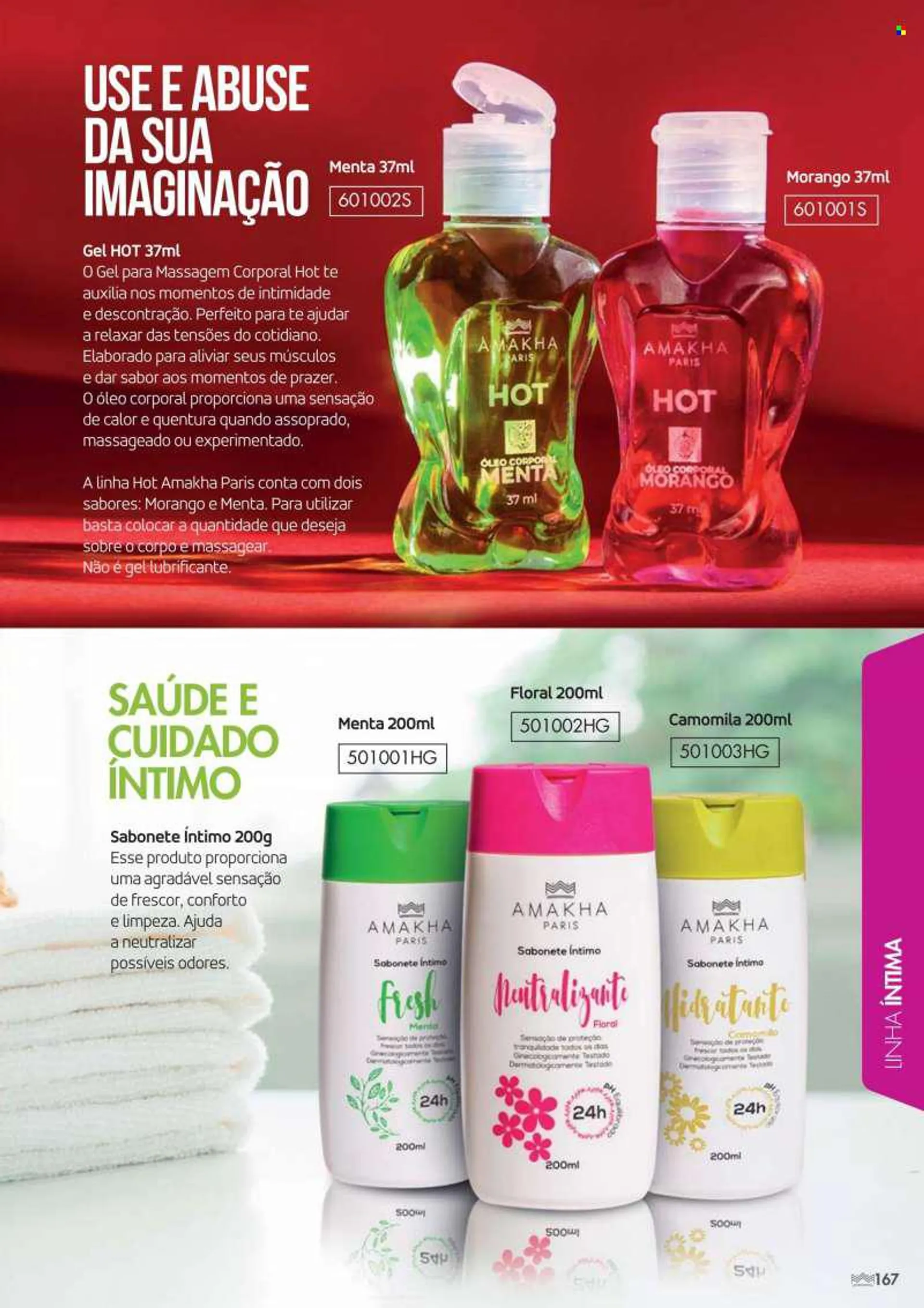 Folheto Amakha Paris - Produtos em promoção - sabonete, sabonete íntimo, óleo corporal, gel lubrificante. Página 167.