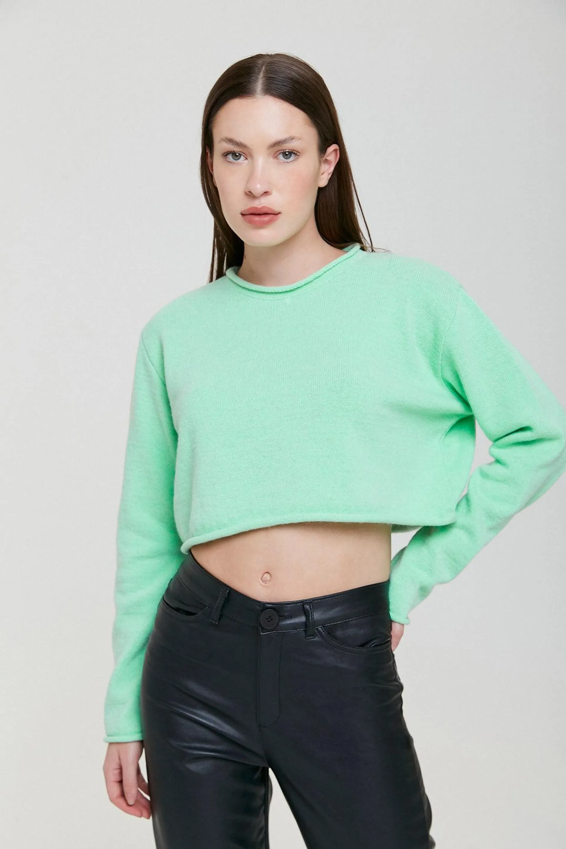 Sweater Crop Holly - Verde Menta