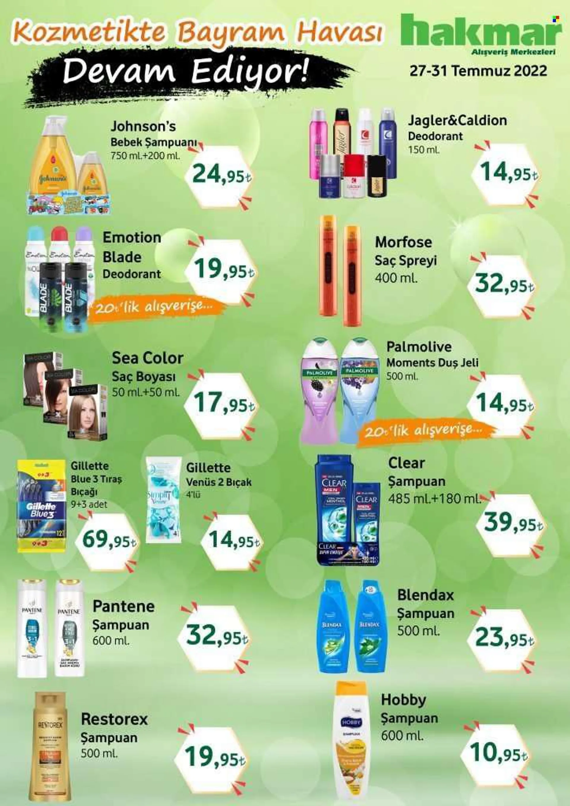 Hakmar aktüel ürünler, broşür  - 7.27.2022 - 7.31.2022 - Satıştaki ürünler - şampuan, pantene, gillette, Clear, deodorant, duş jeli, venus, saç boyası. Sayfa 1.