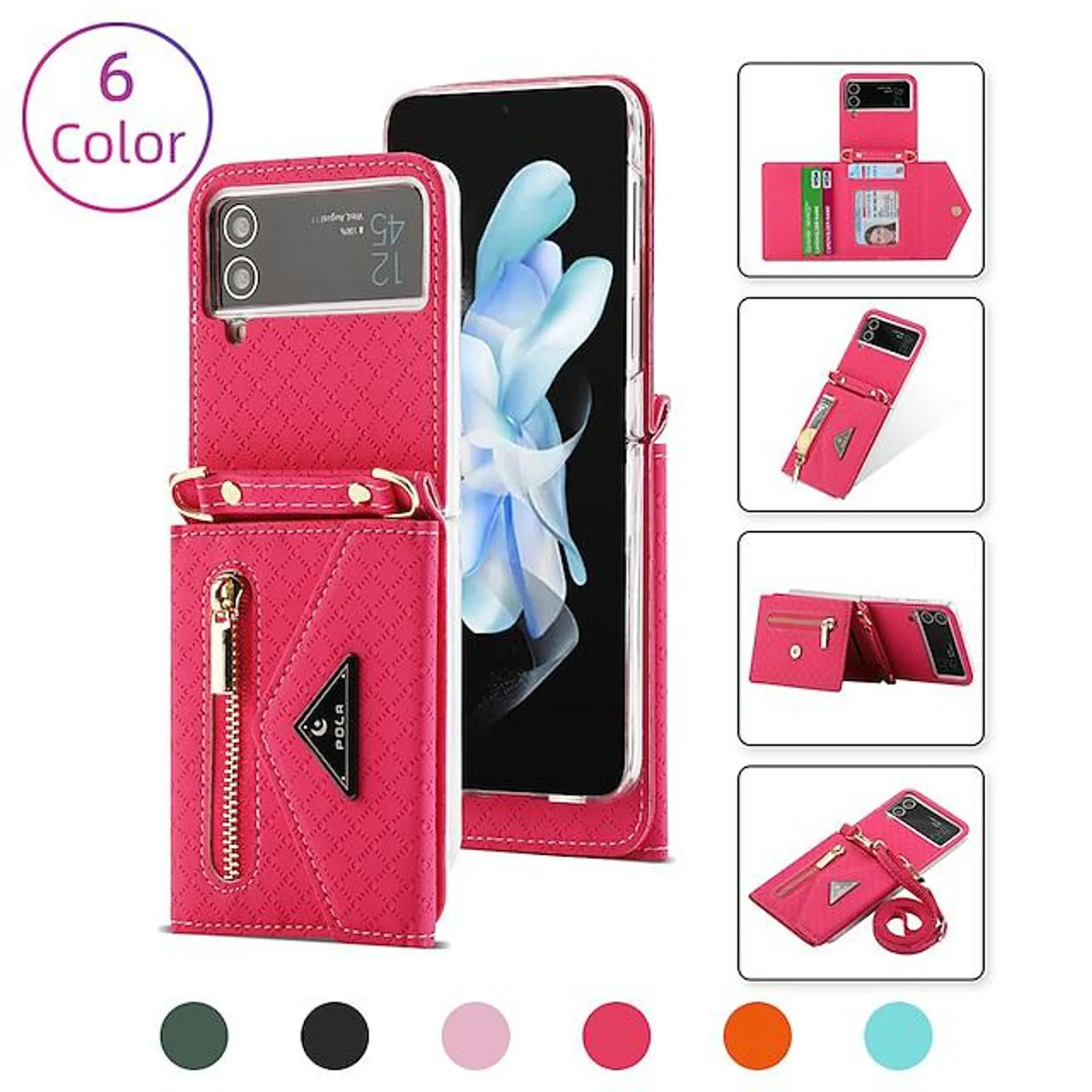 Phone Case For Samsung Galaxy Flip Z Flip 4 Z Flip 3 Full Body Protective with Removable Cross Body Strap Card Holder Slots Solid Colored PC PU Leather