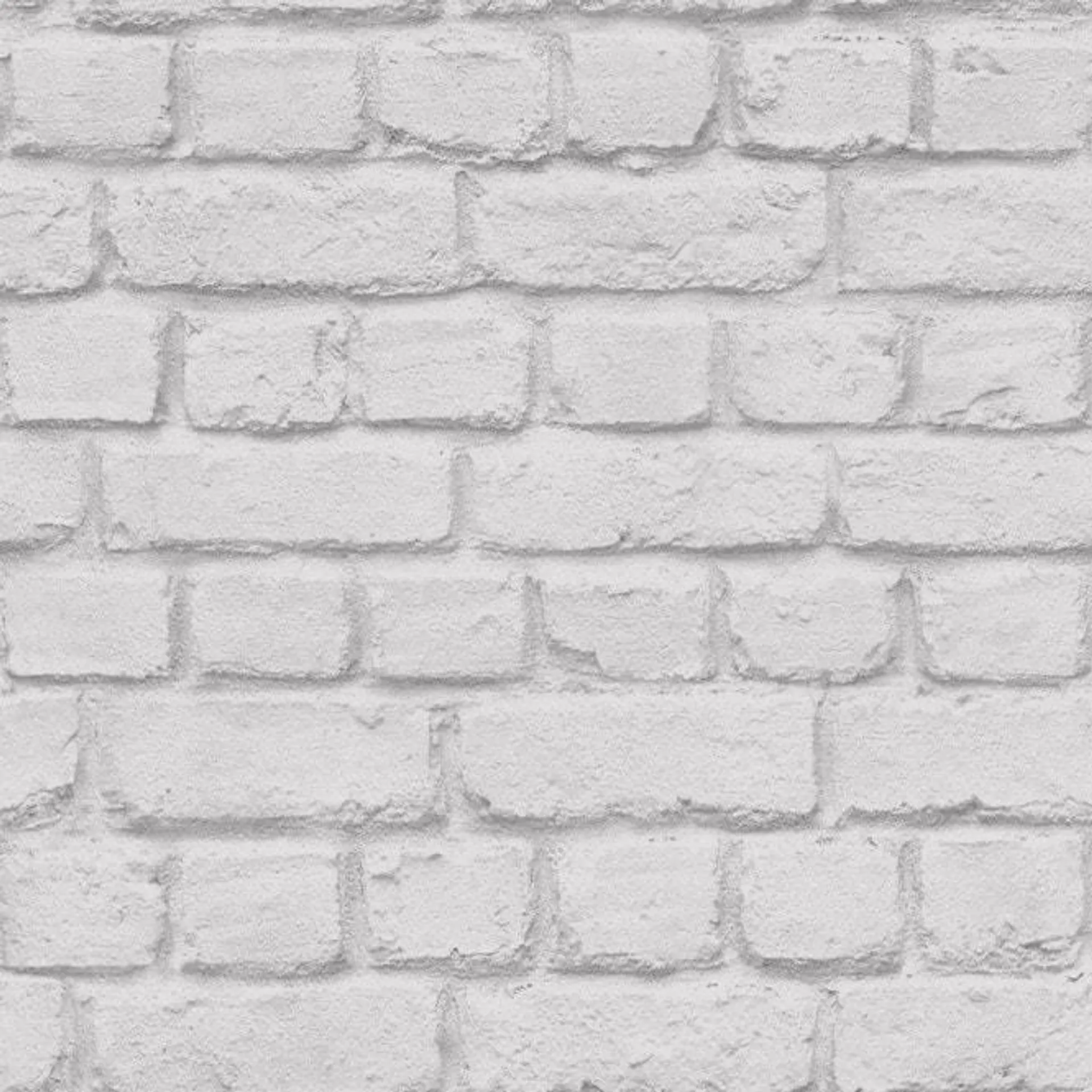 Warehouse Photographic Brick Effect wallpaper in white & grey