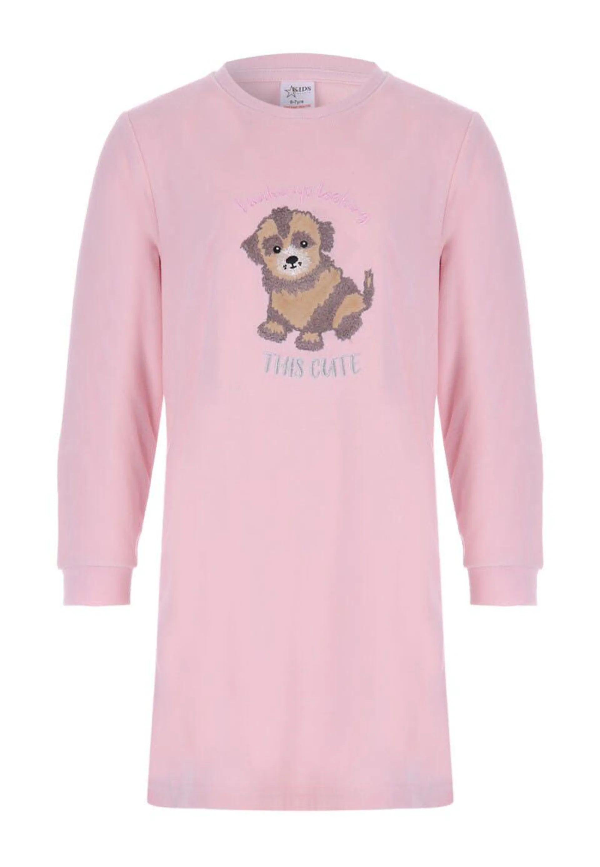 Girls Pink Puppy Baby Fleece Nightdress