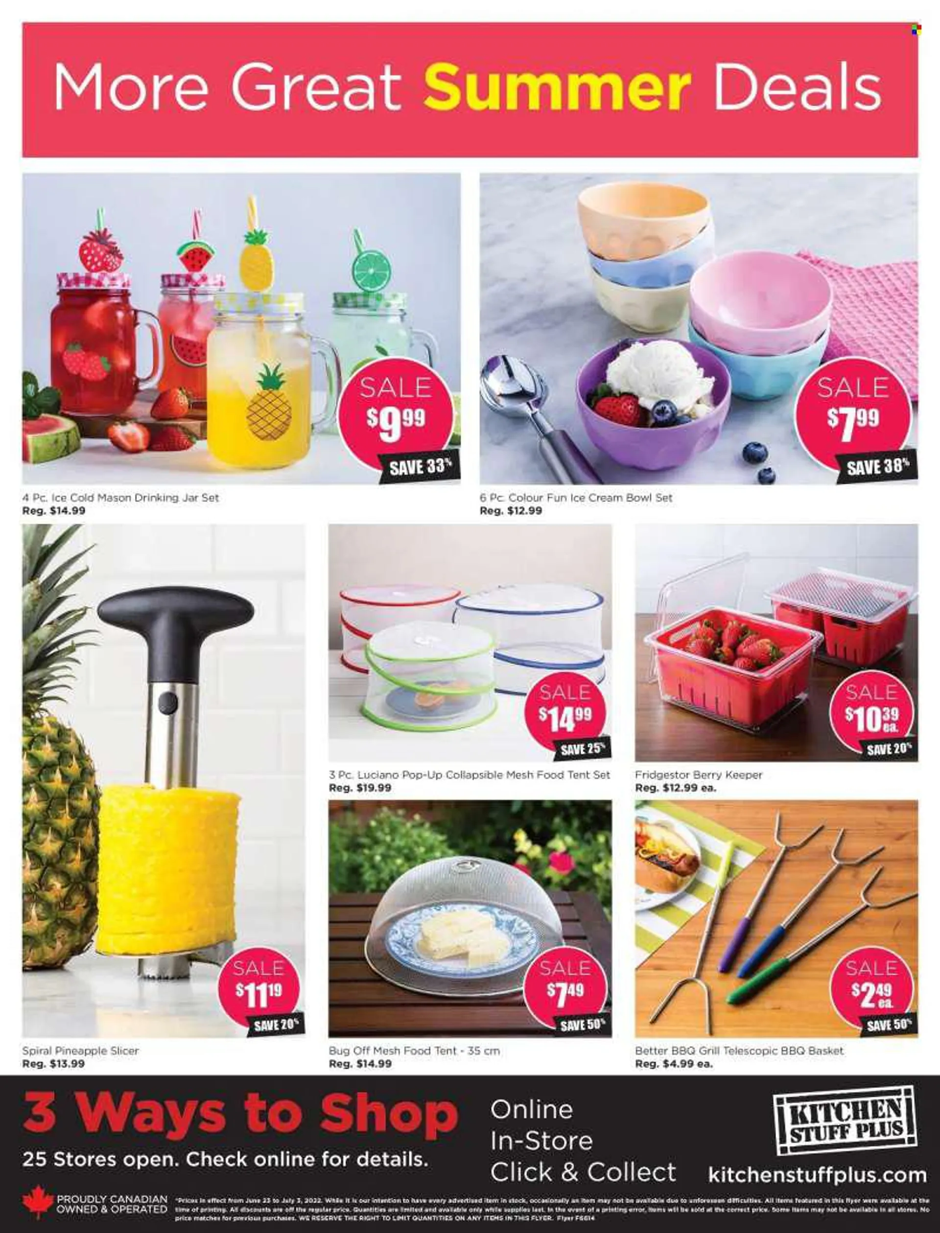 Kitchen Stuff Plus Flyer - June 24, 2022 - July 03, 2022 - Sales products - basket, slicer, bowl set, jar. Page 16.