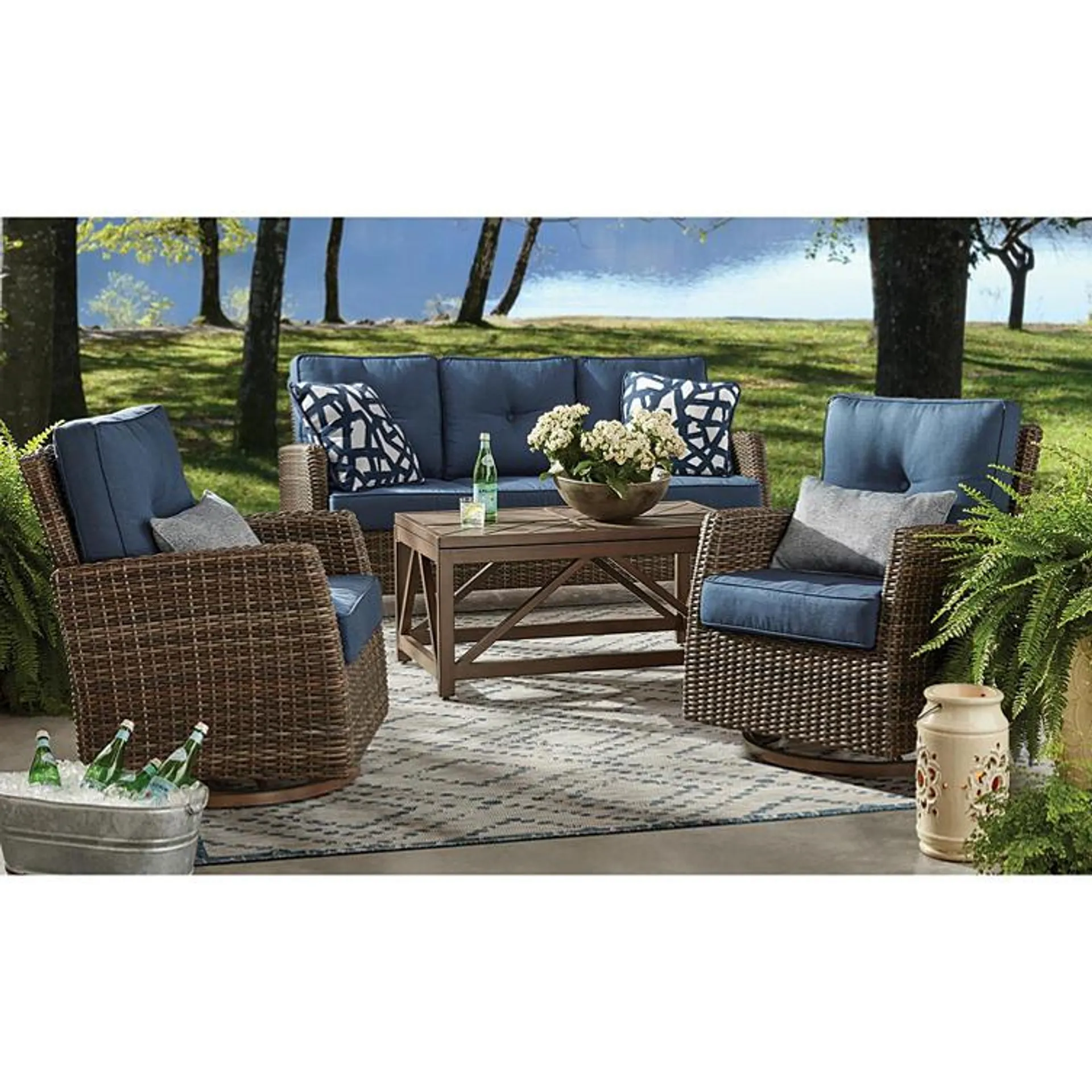 Member's Mark Fremont 4-Piece Patio Deep Seating Set with Sunbrella Fabric, Indigo