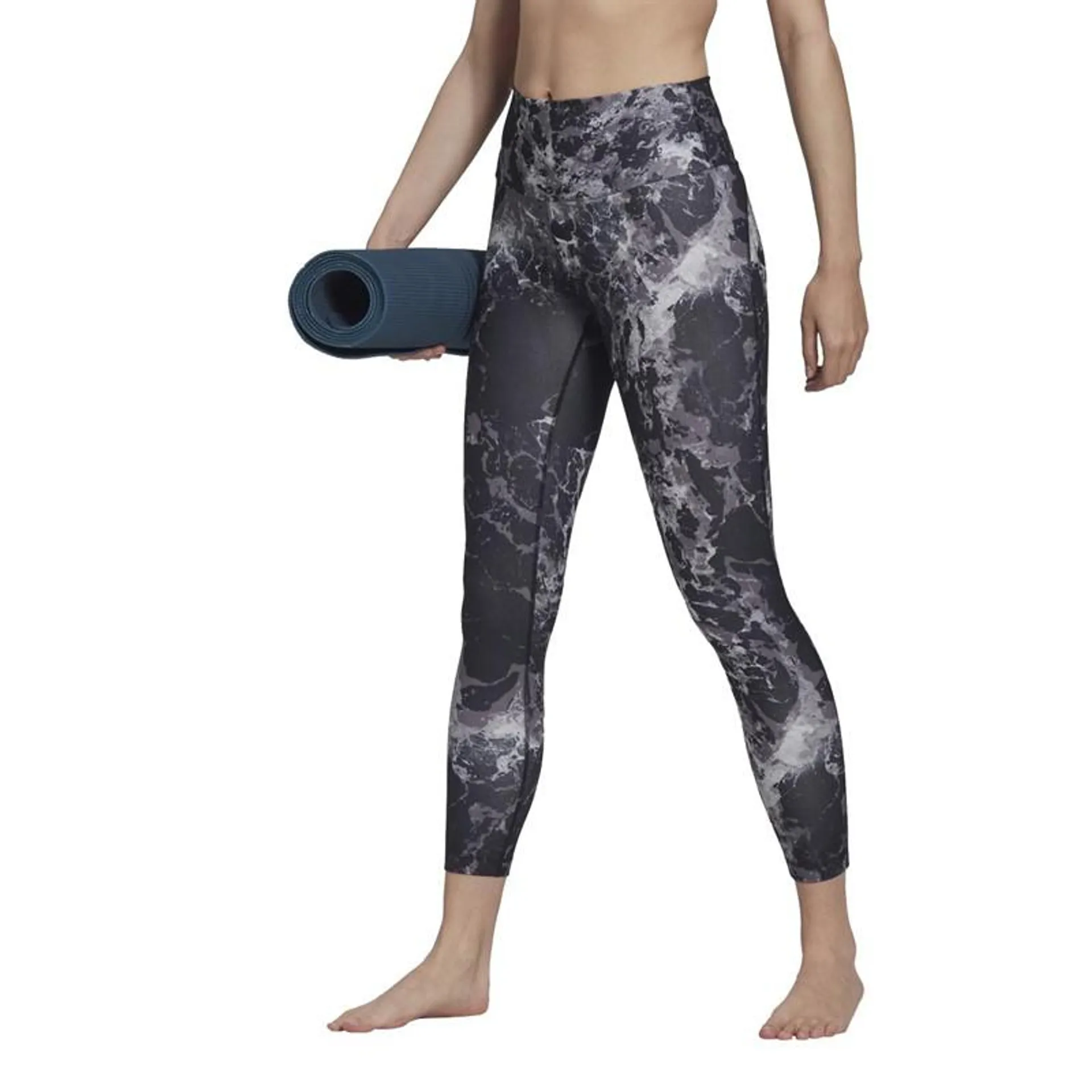 adidas Womens Yoga Essentials Aeroready Printed 7/8 Tight Leggings Grey Two/Trace Grey