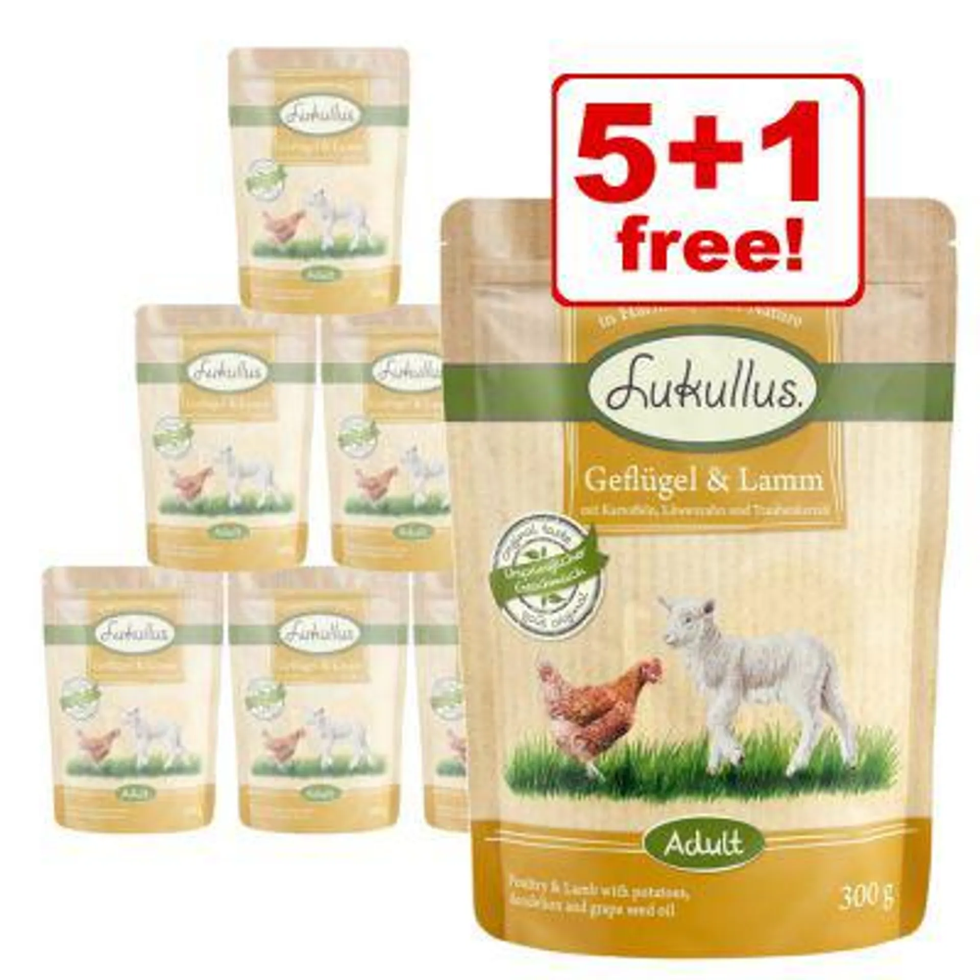6 x 300g Lukullus Natural Grain-free Pouches Wet Dog Food - 5 + 1 Free!*