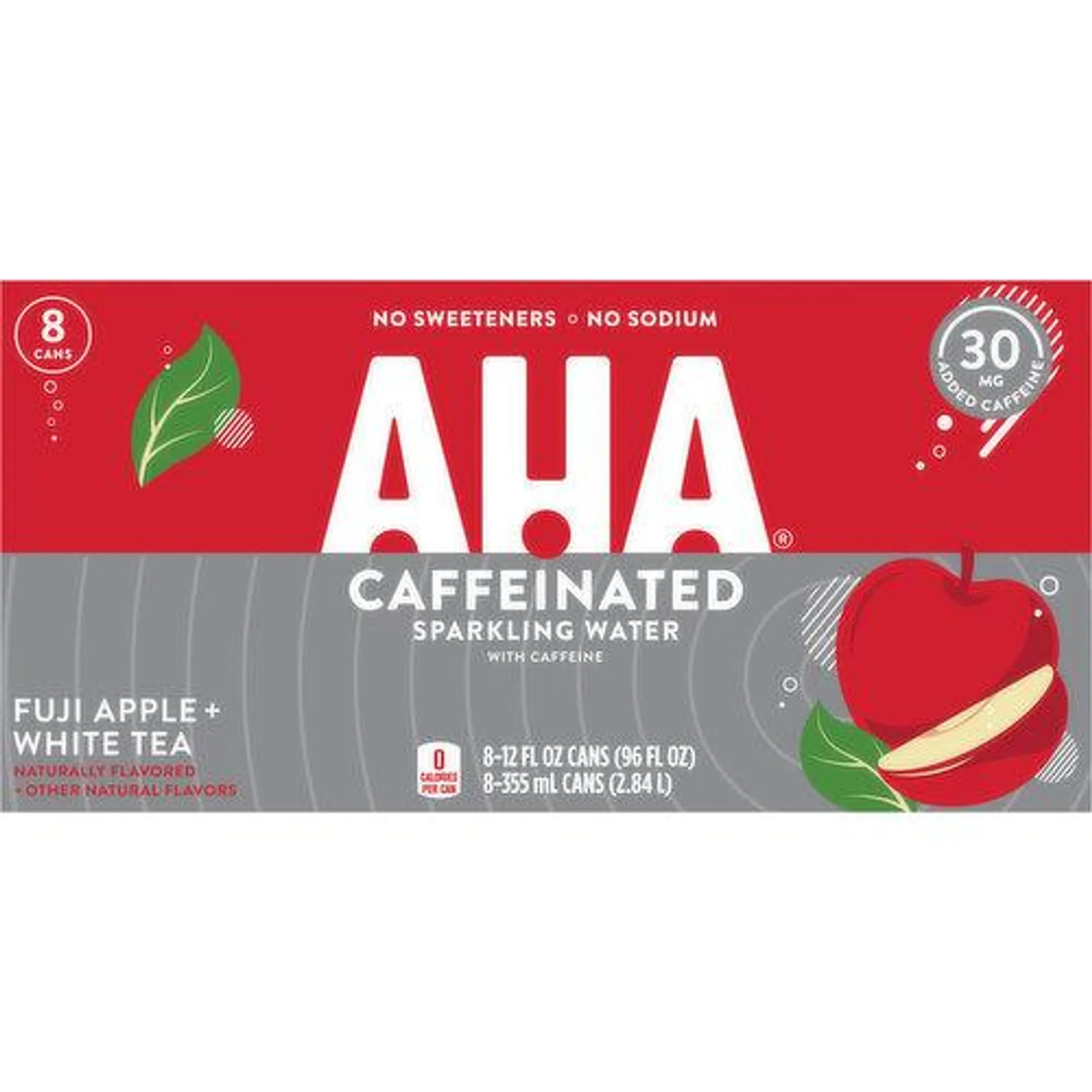 AHA Sparkling Water, Caffeinated, Fuji Apple + White Tea, 8 Each