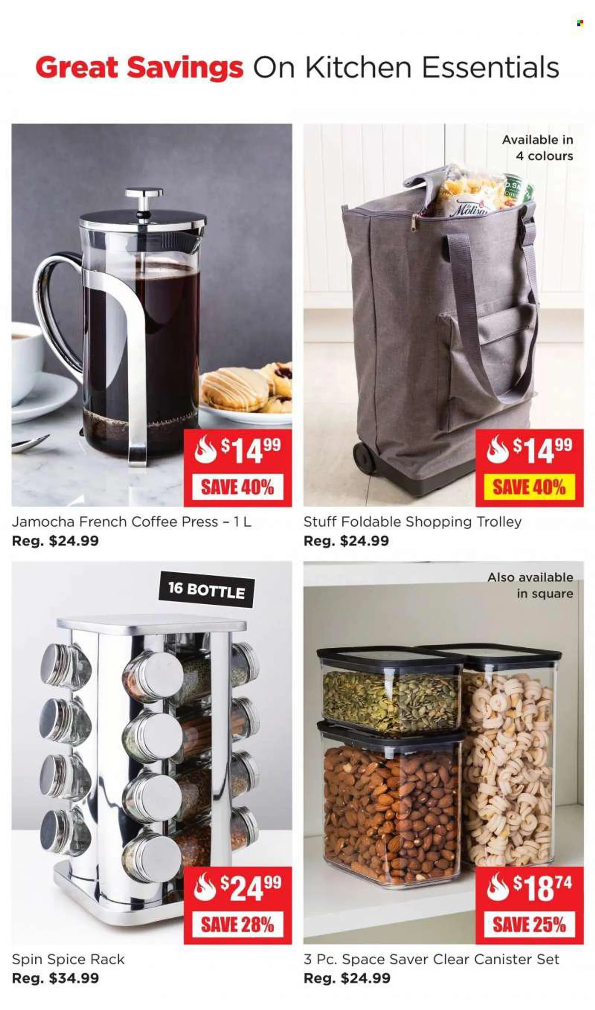 Kitchen Stuff Plus Flyer - August 02, 2022 - August 07, 2022 - Sales products - trolley, canister, French press, essentials. Page 3.