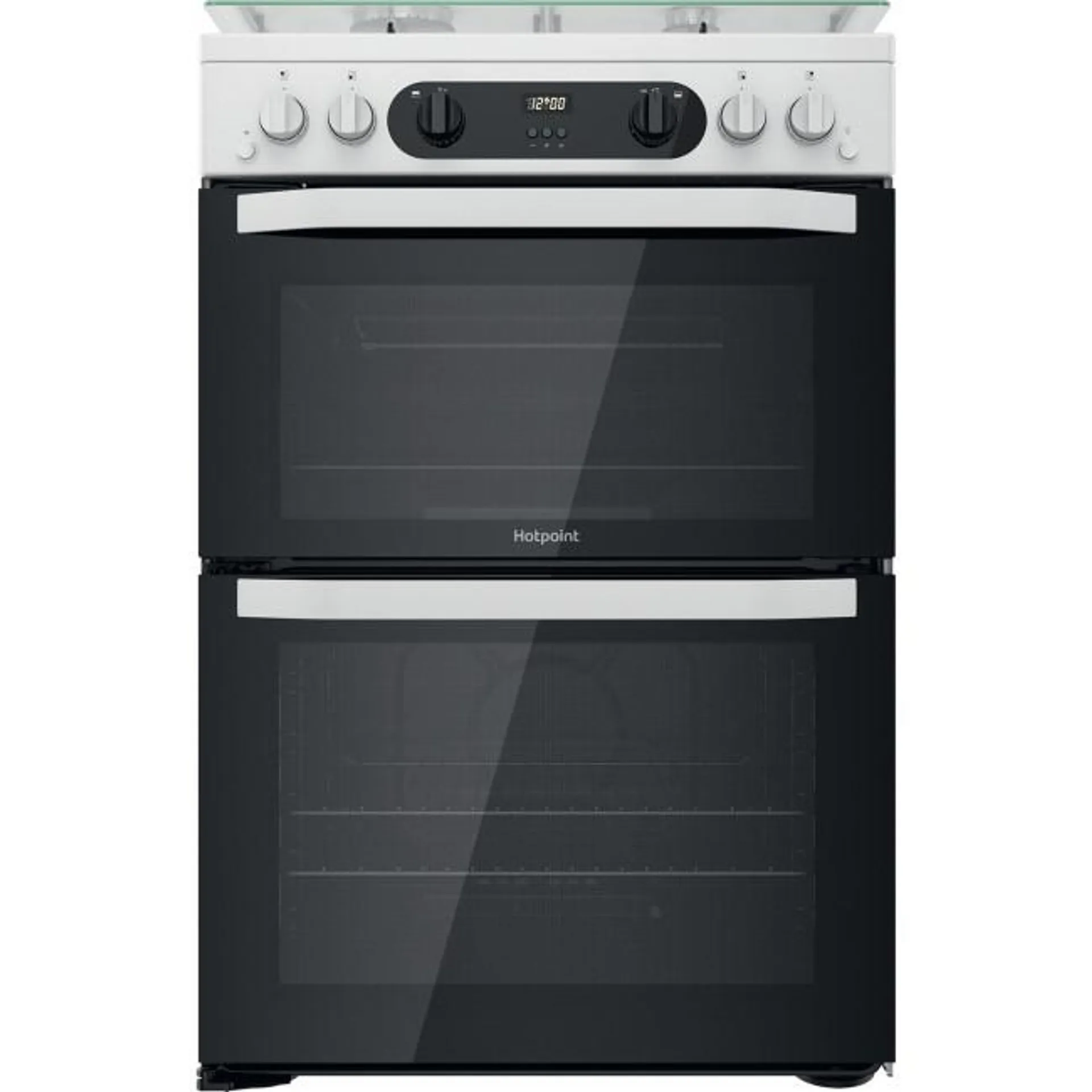 Hotpoint 60cm Double Oven Gas Cooker with Assisted Cleaning and Lid - White