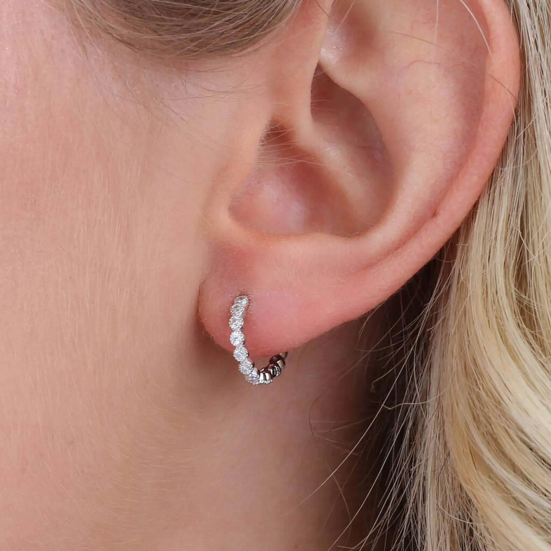 Sterling Silver And Crystal Milligrain Hoop Earrings