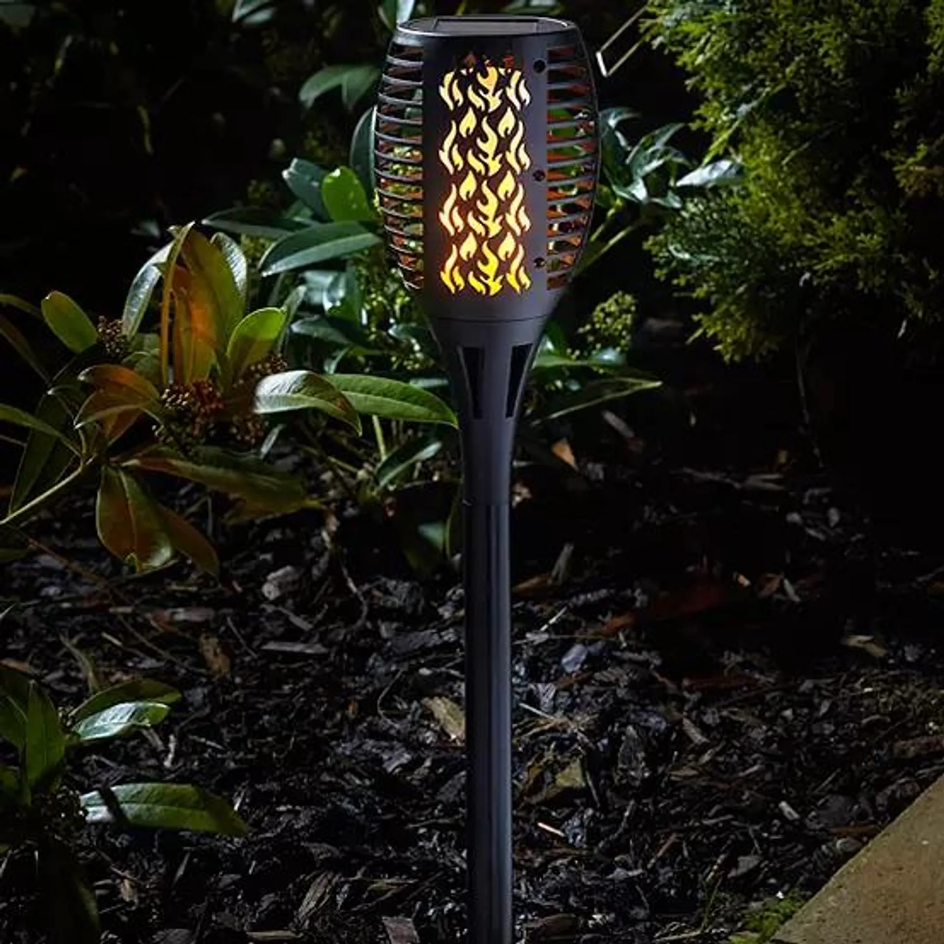 Smart Solar Solar Powered Set of 2 Compact Flaming Torches with Cool Flame Technology
