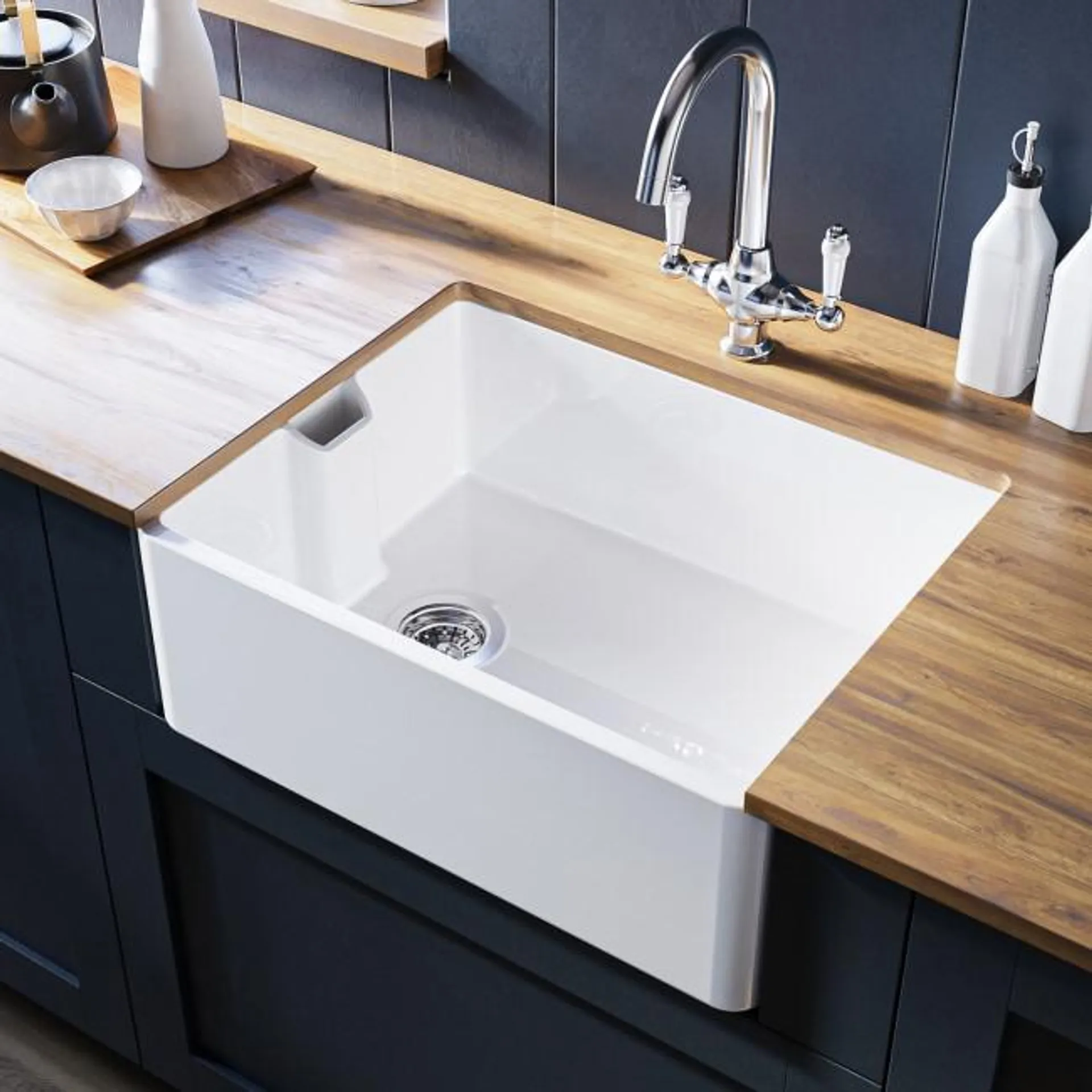 Single Bowl White Ceramic Belfast Kitchen Sink - Taylor & Moore Clara