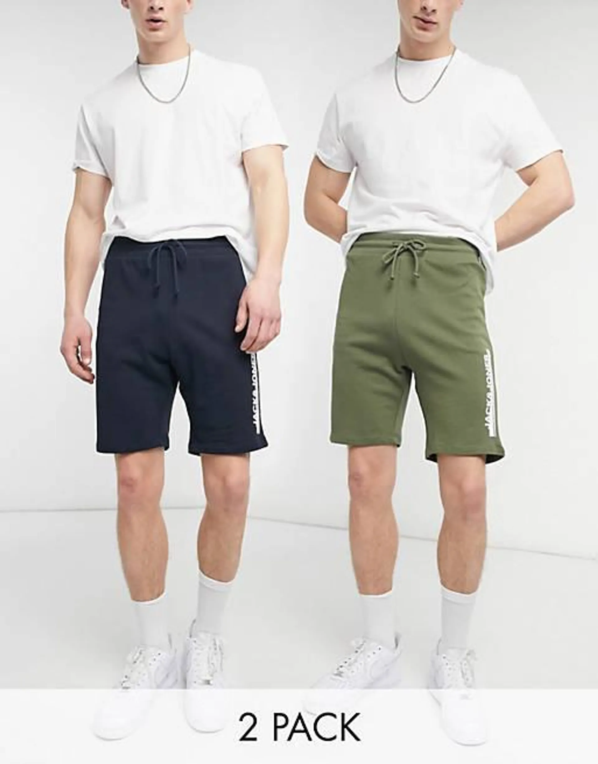 Jack and Jones 2 pack jersey shorts in navy and dusty olive