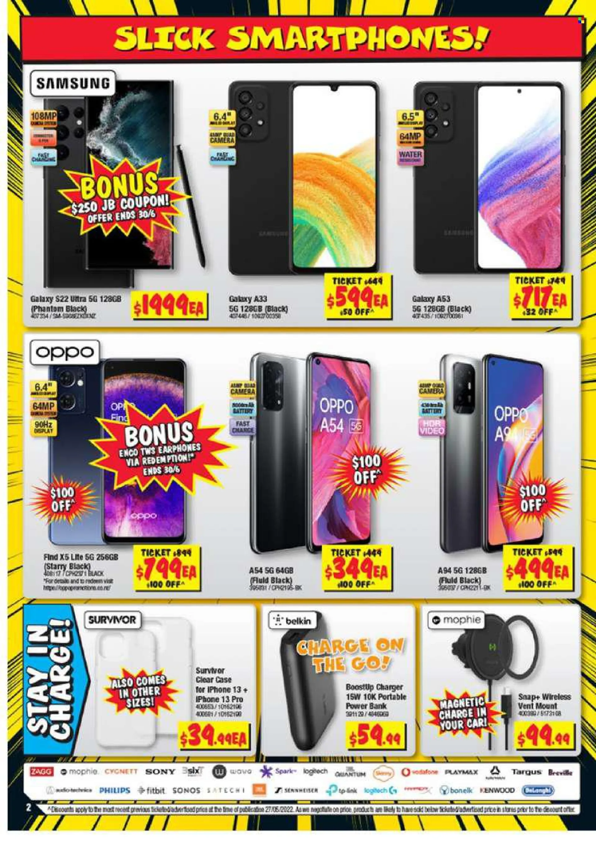 JB Hi-Fi mailer - 09.06.2022 - 22.06.2022 - Sales products - Sony, Philips, battery, tp-link, Samsung, Oppo, iPhone, iPhone 13, power bank, Fitbit, Logitech, camera, Audio-Technica, Sonos, Kenwood. Page 2.