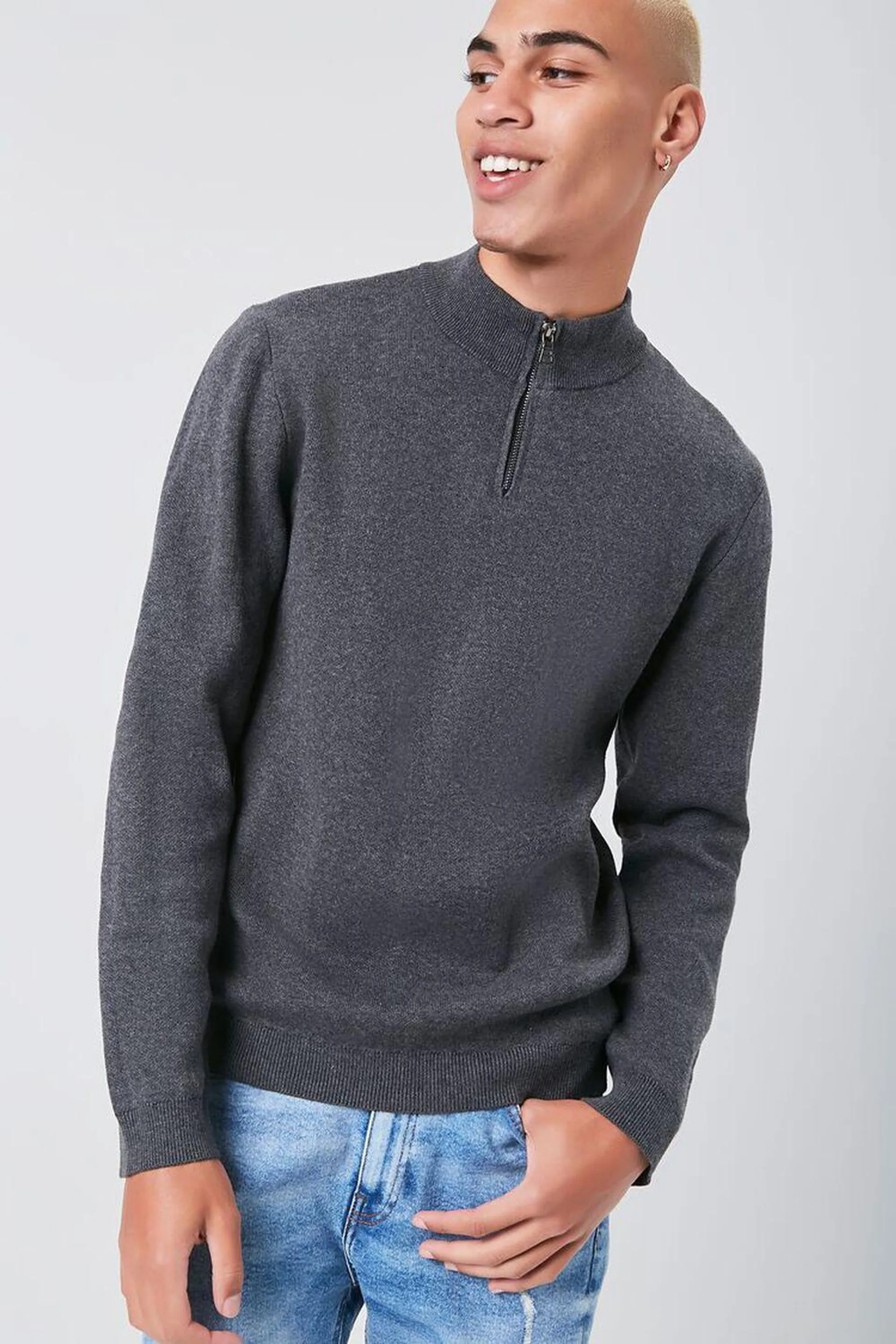 Marled Knit Half-Zip Sweater
