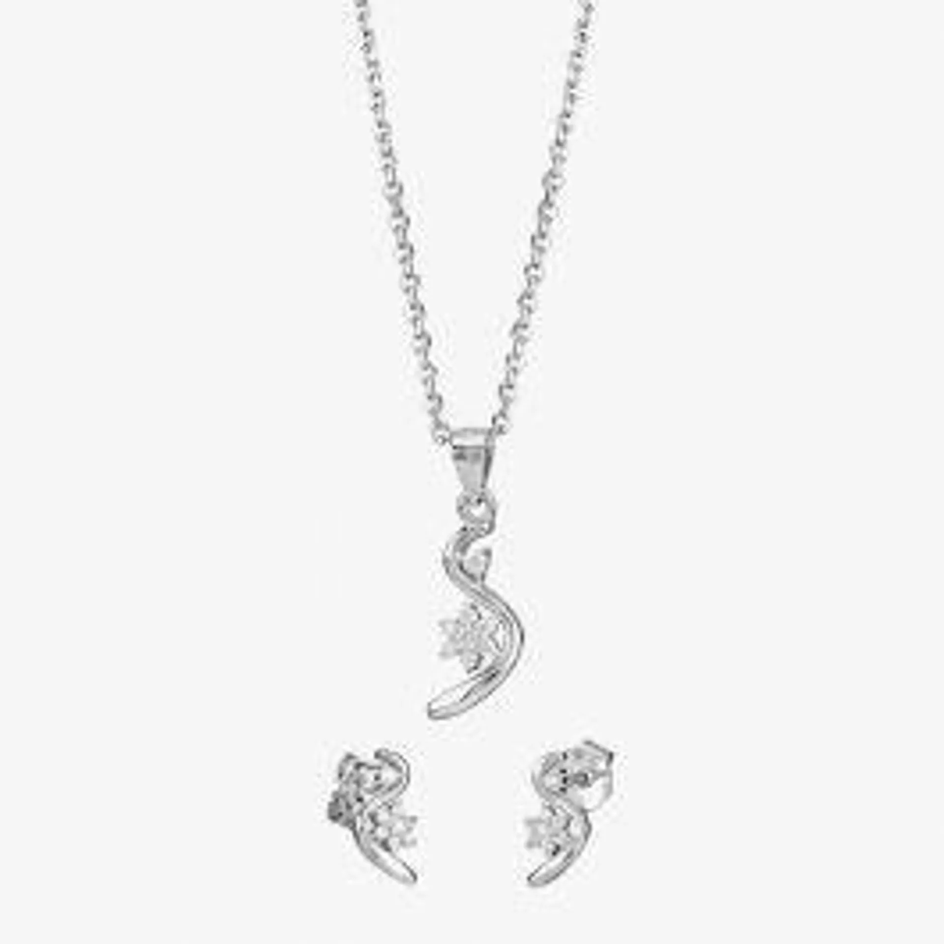 Silver Cubic Zirconia Swirl Flower Pendant and Earring Set E614543+P613937