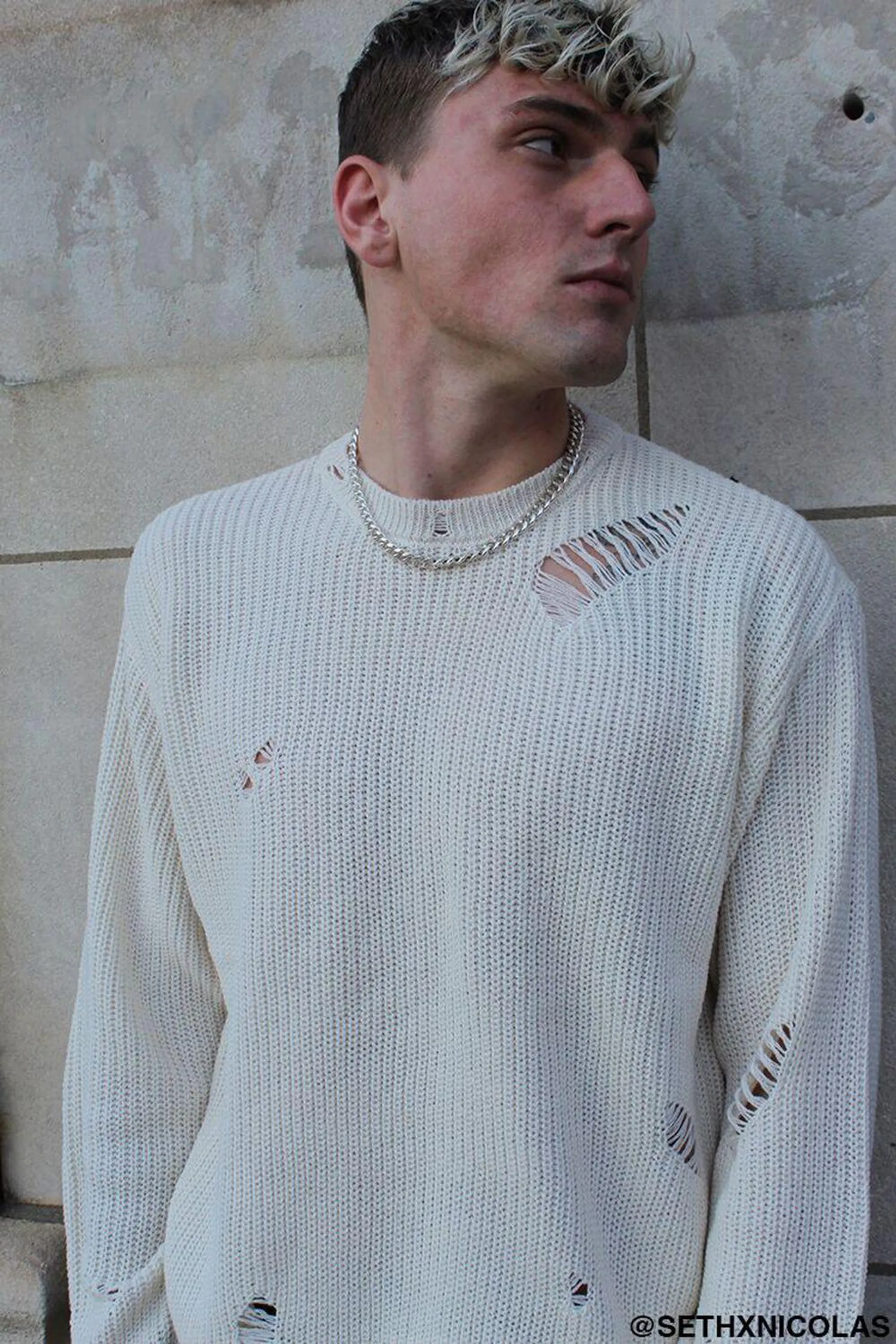 Distressed Drop-Sleeve Sweater