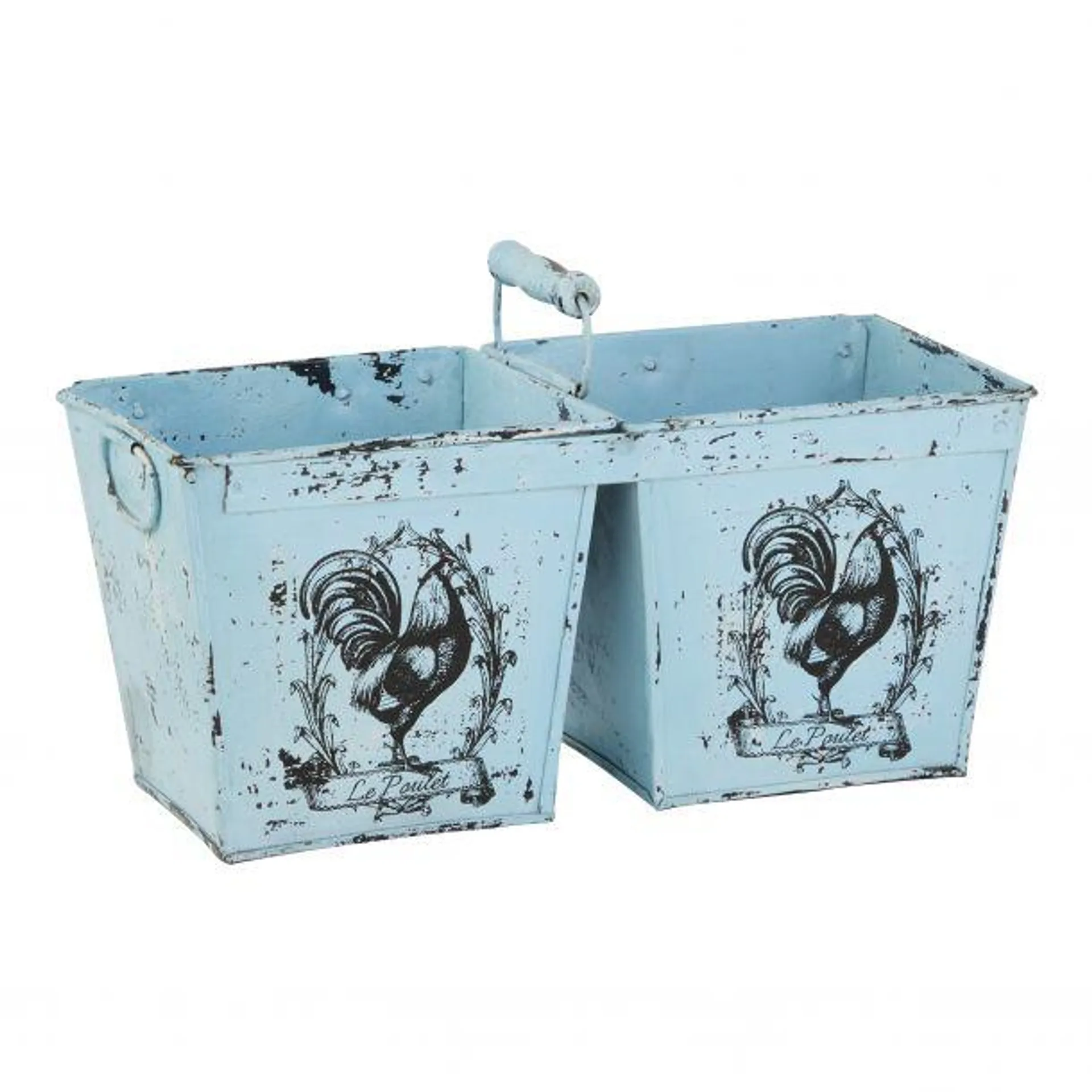 Light Blue Iron Vintage Planter, 11 x 23 x 11