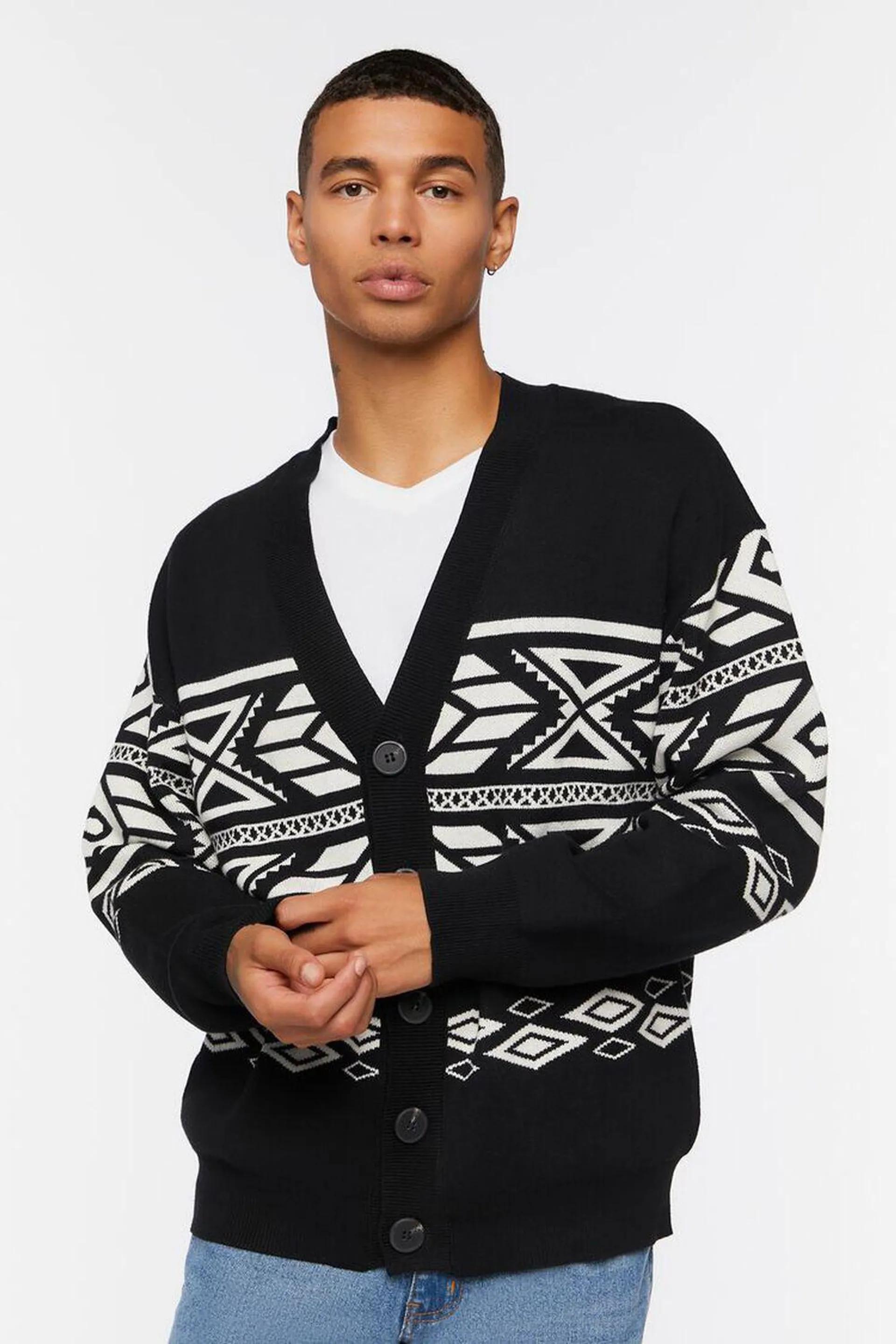 Geo Print Cardigan Sweater